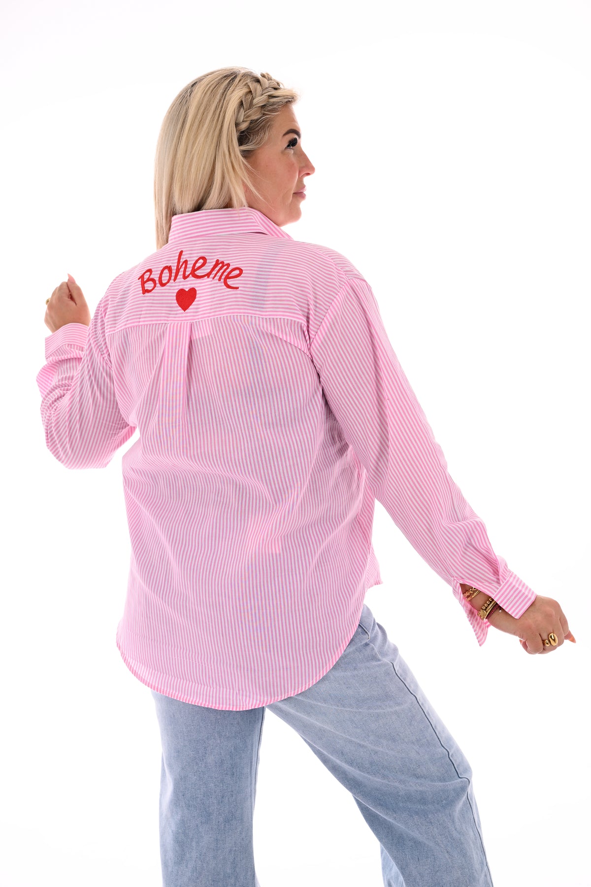 Blouse strepen Boheme roze