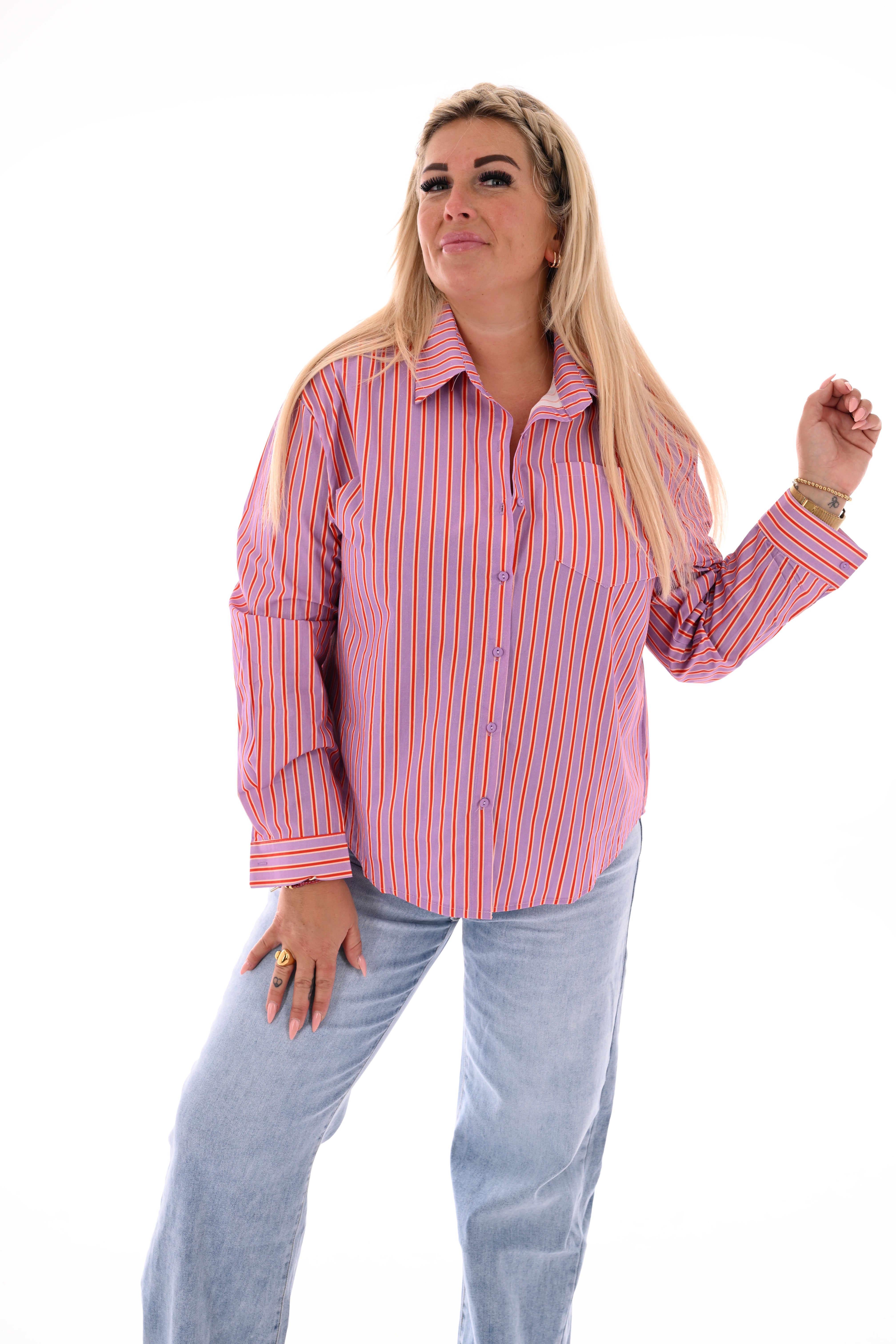 Blouse strepen lila/roze