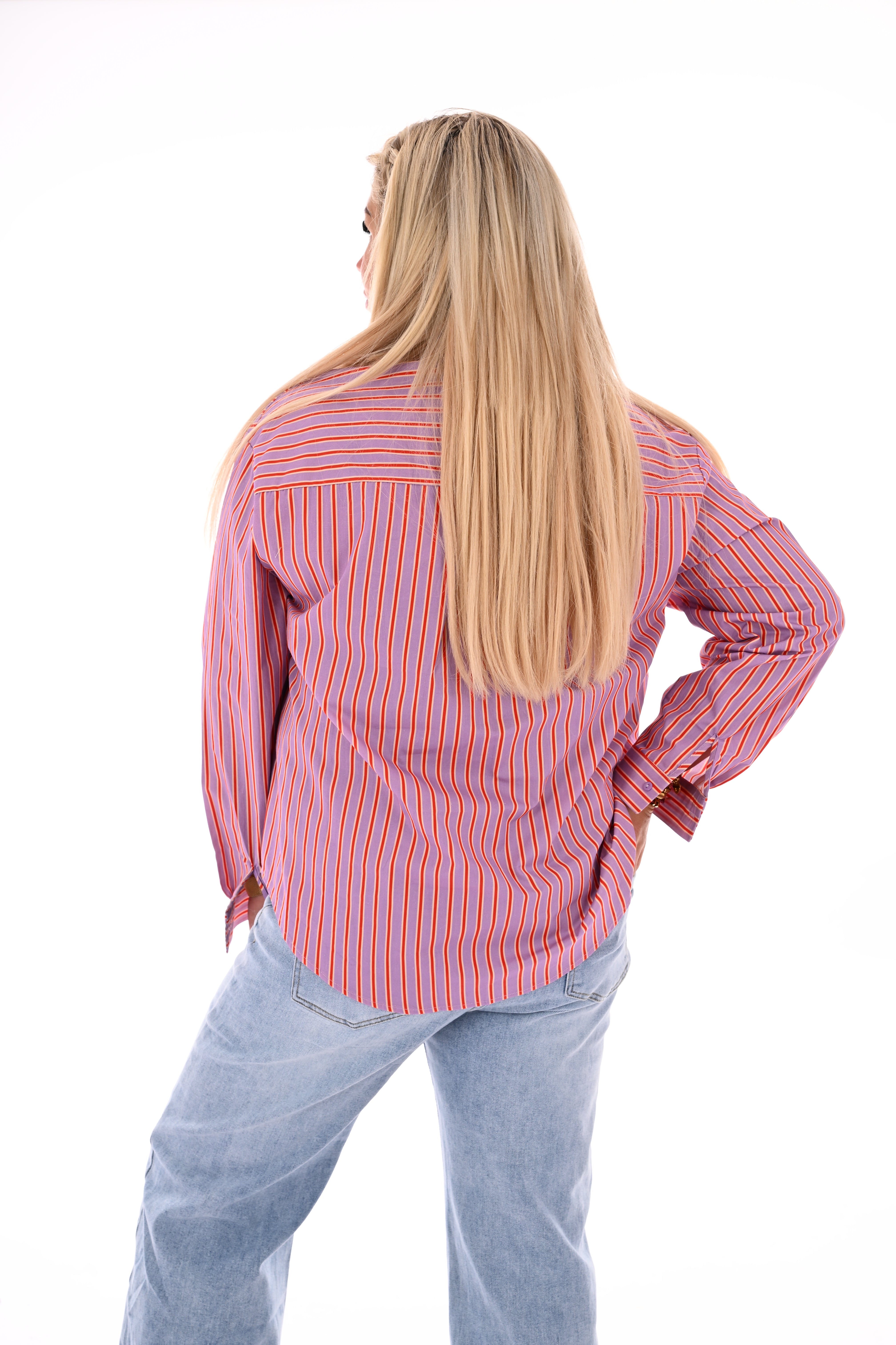 Blouse strepen lila/roze