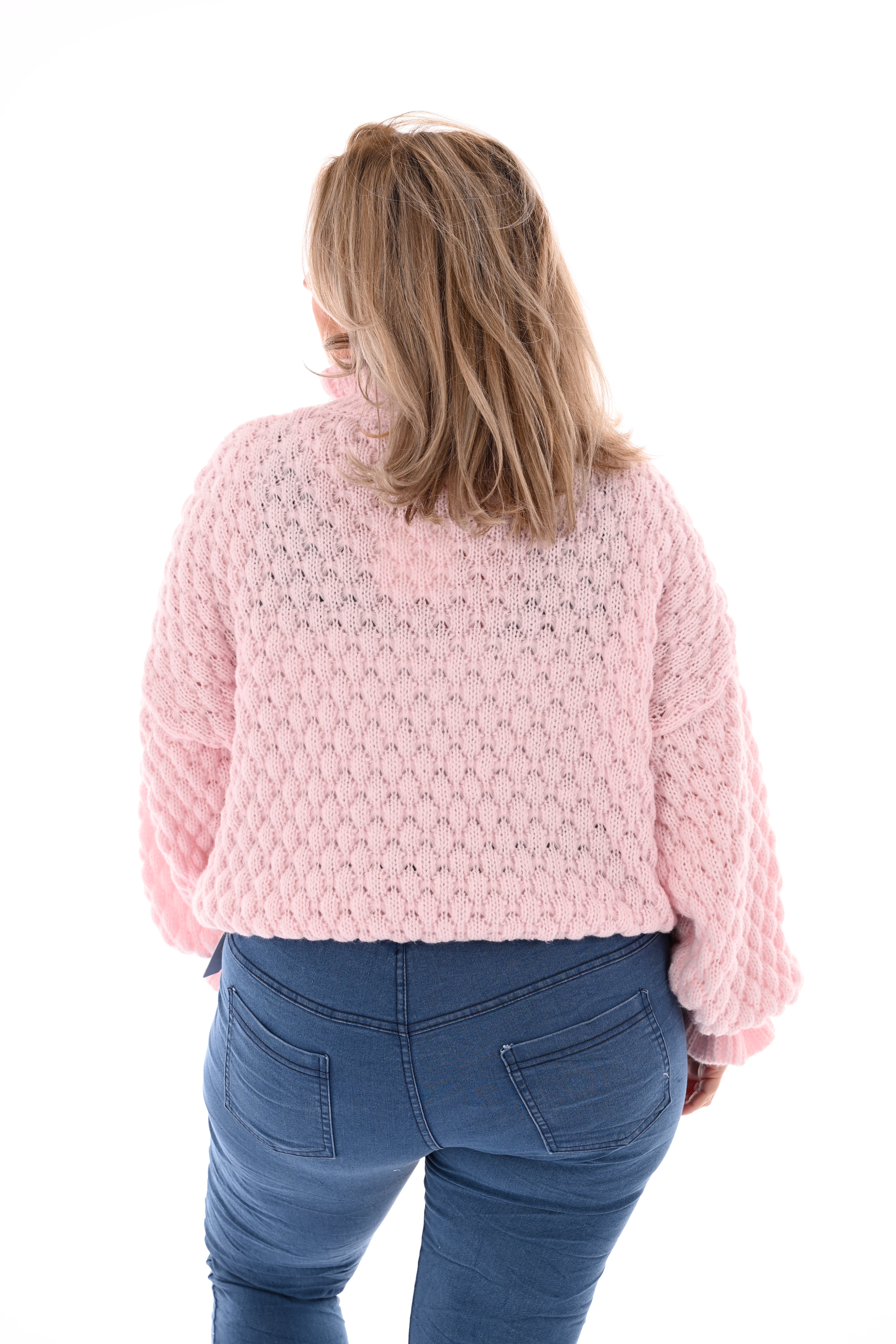 Structuur trui roezelmouwen lichtroze