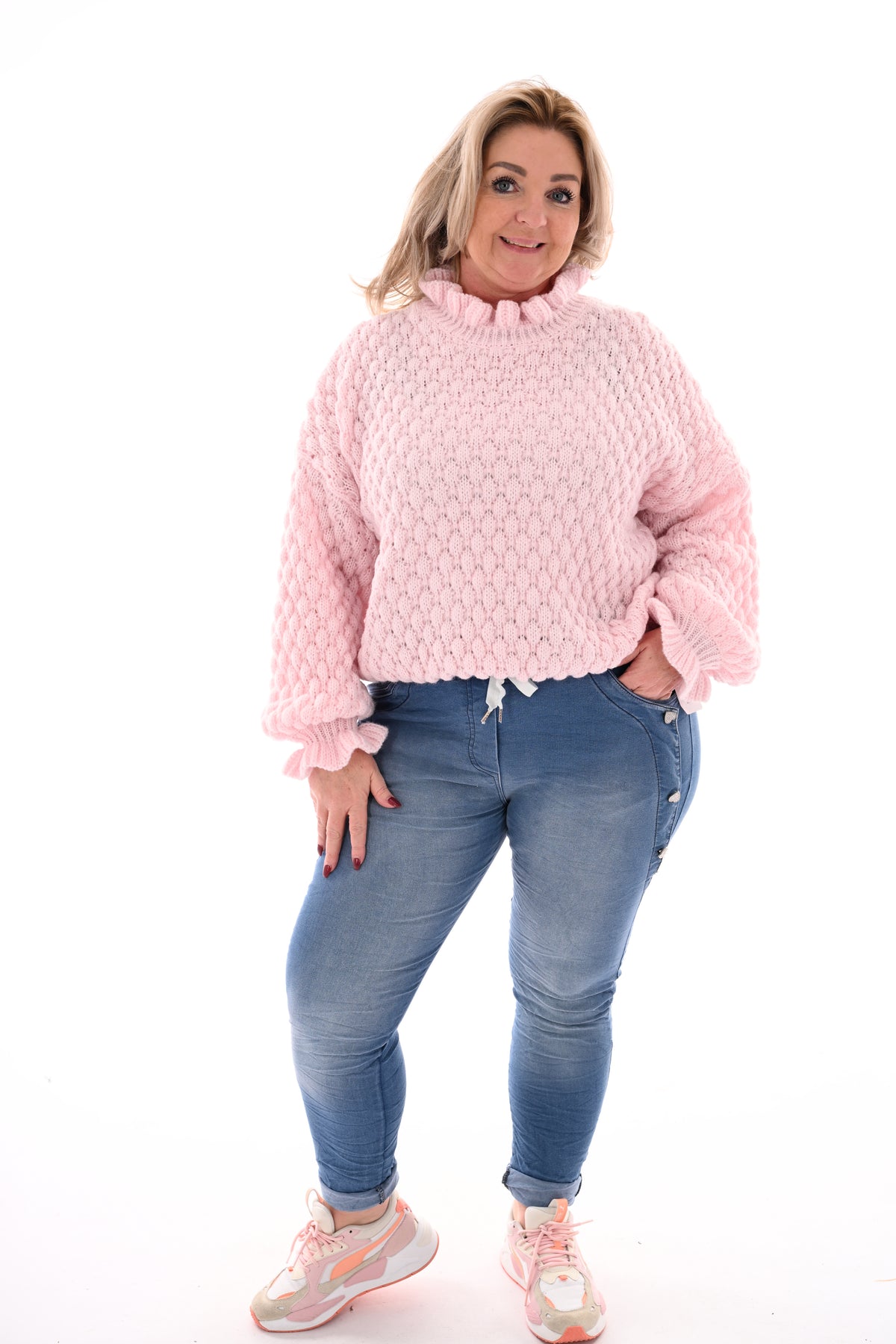 Jeans stretchbroek knopen jeansblauw