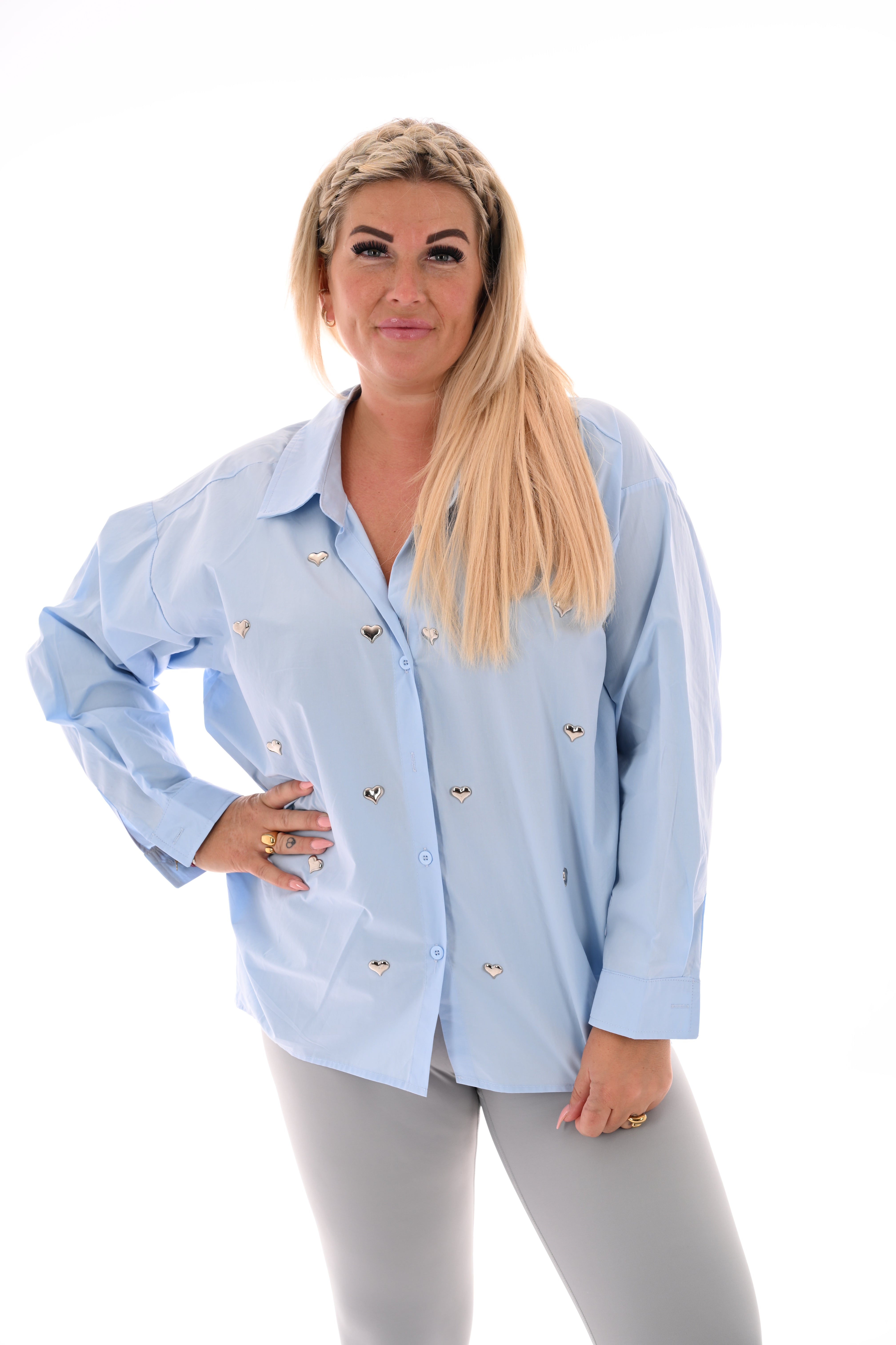 Blouse met hartjes lichtblauw