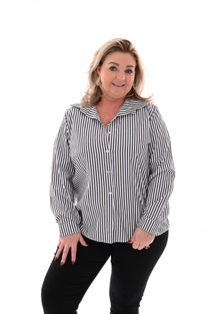 Doorknoop blouse streepjes zwart