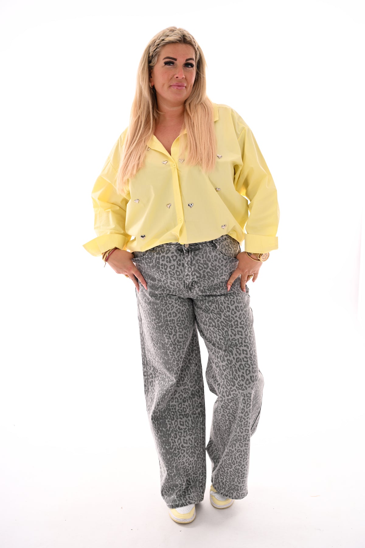 Blouse met hartjes lichtgeel