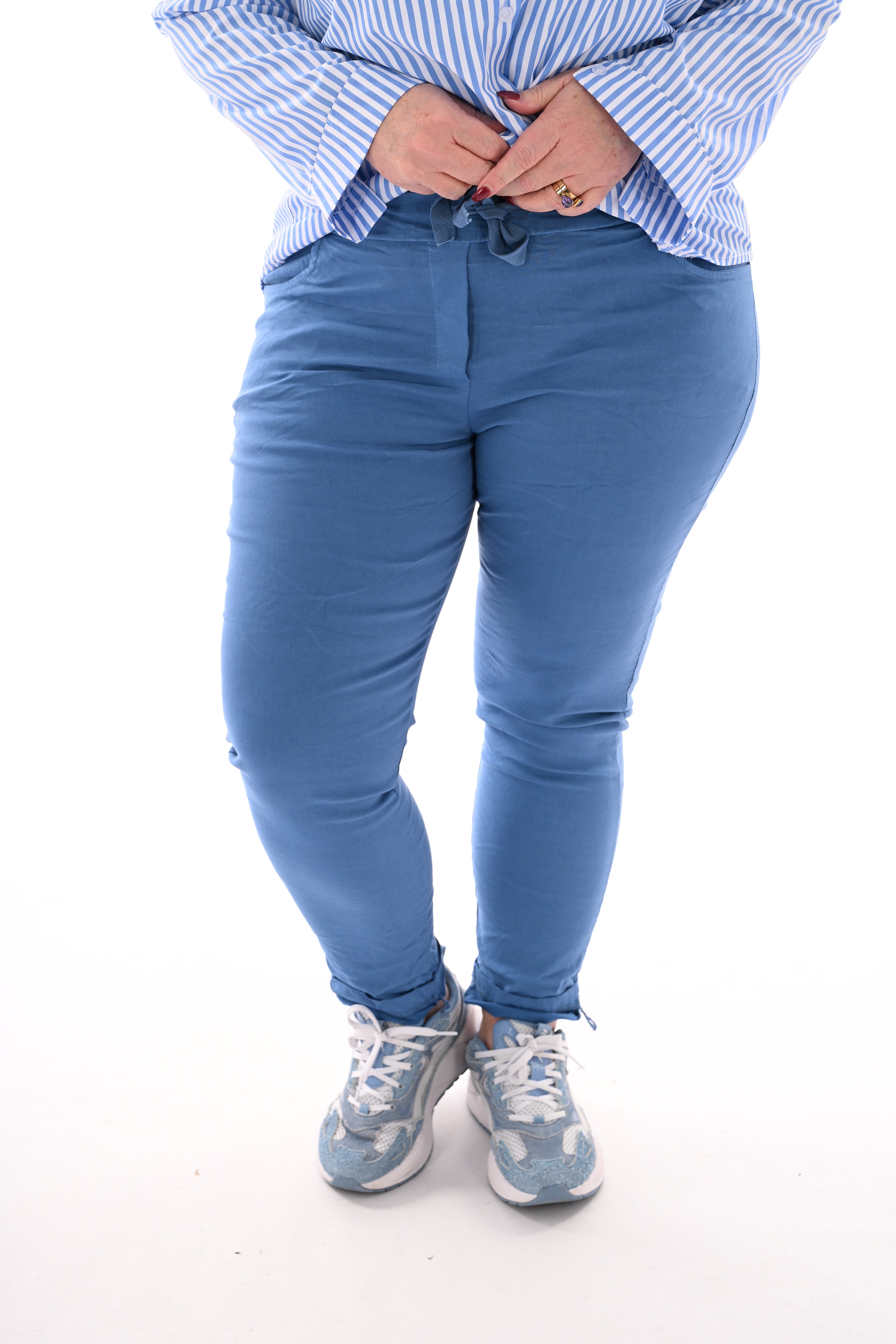 Stretchbroek uni jeansblauw