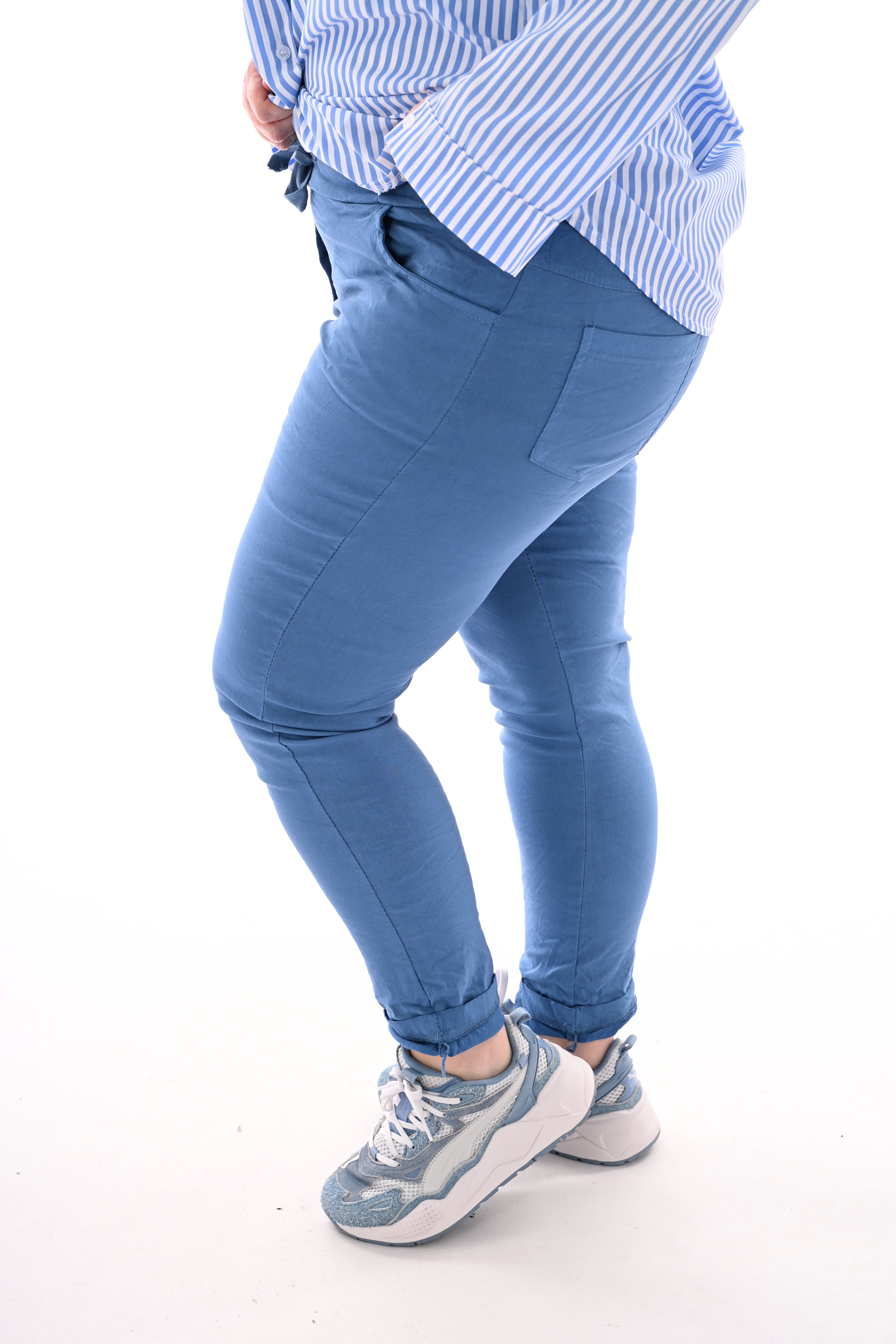 Stretchbroek uni jeansblauw