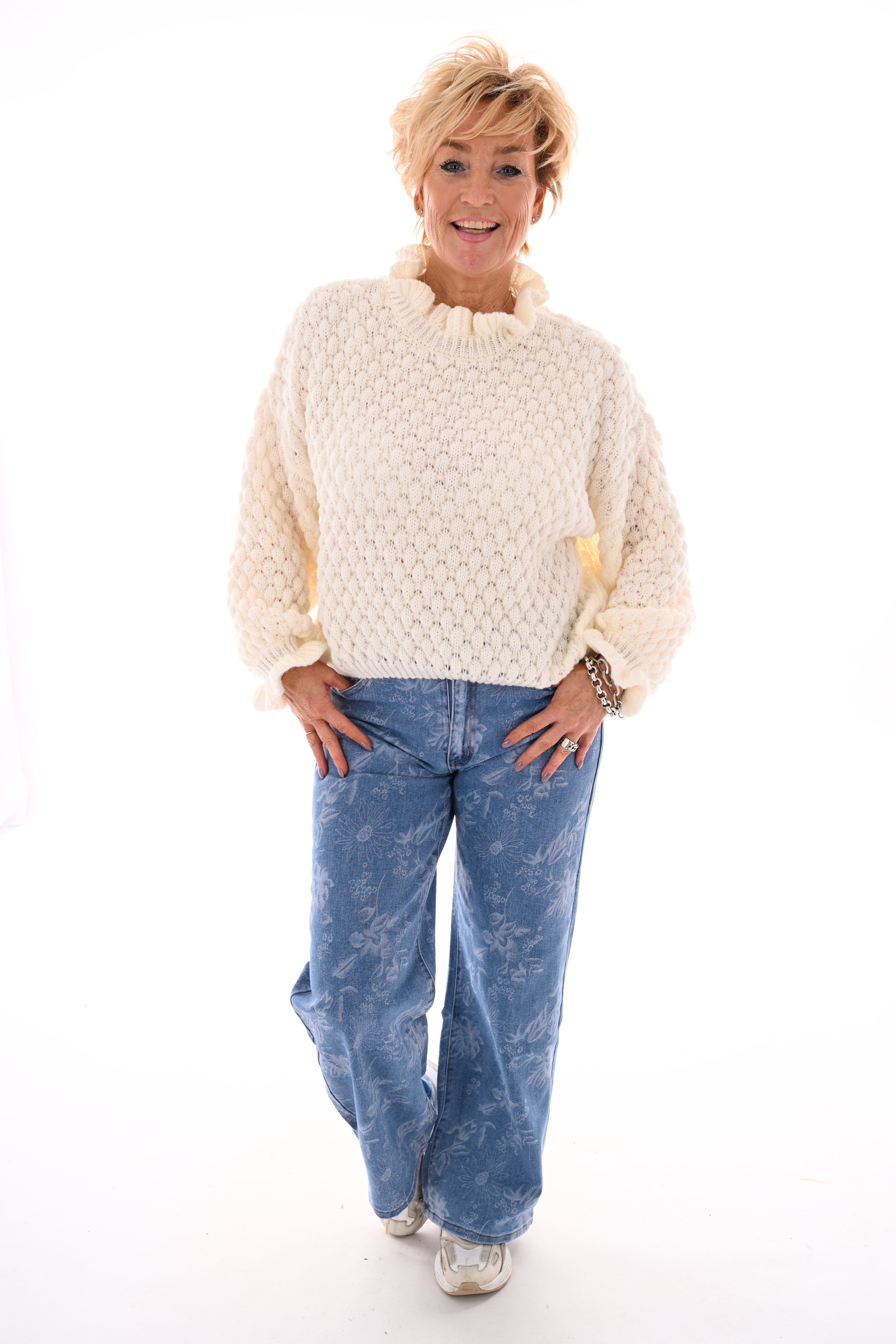 BS Jeans wide leg bloemen middenblauw