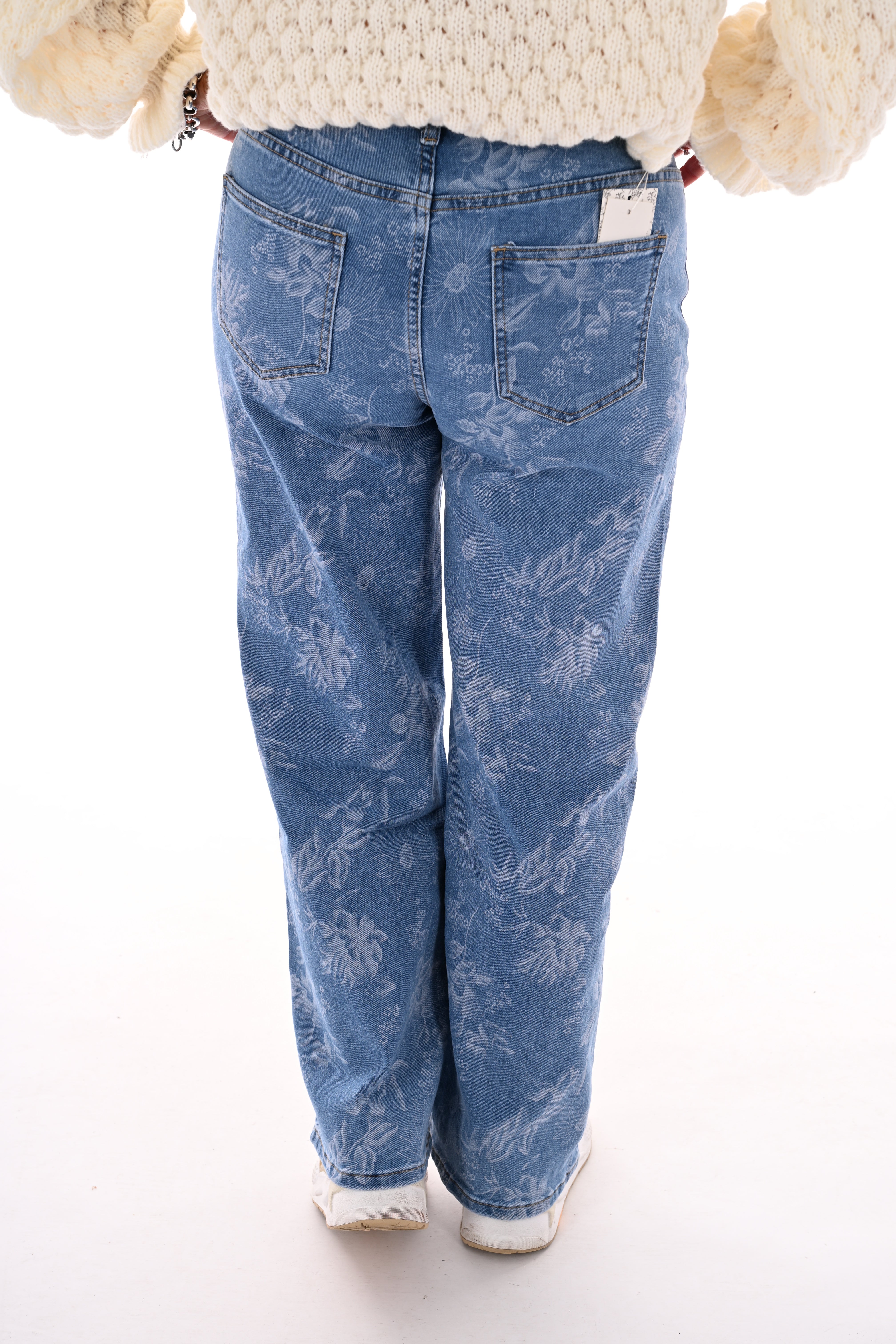 BS Jeans wide leg bloemen middenblauw