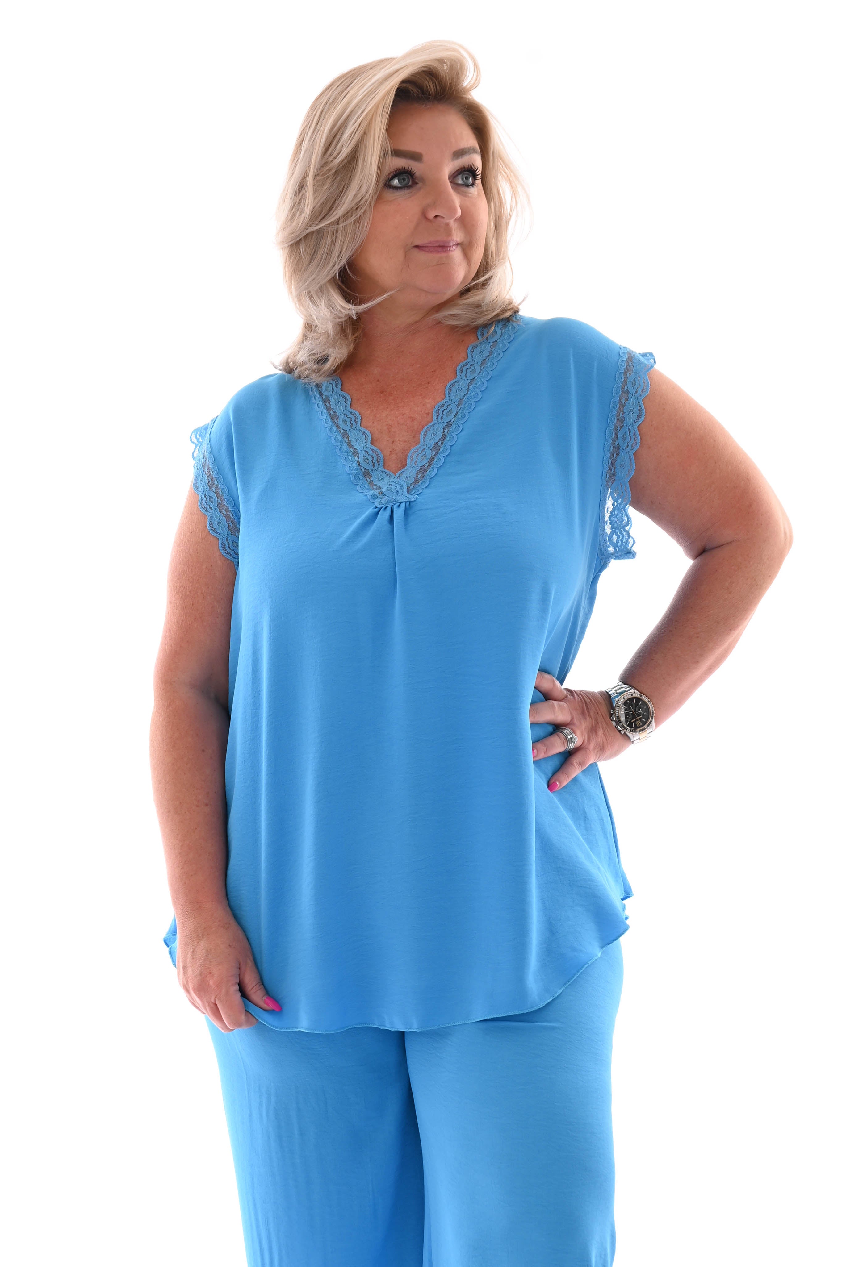 Tweedelig pak kant blauw