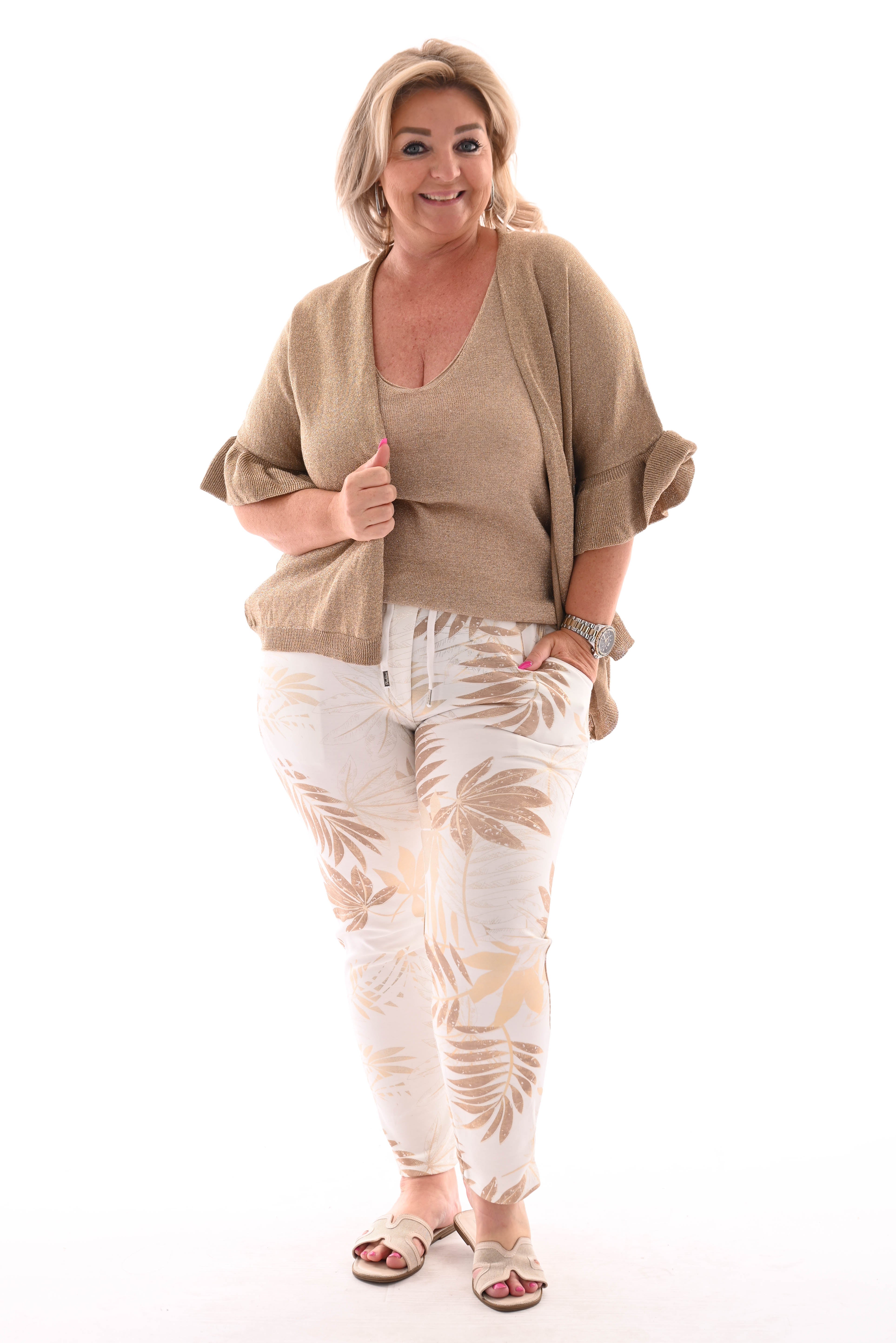 Jogger bladeren lang roomwit/beige