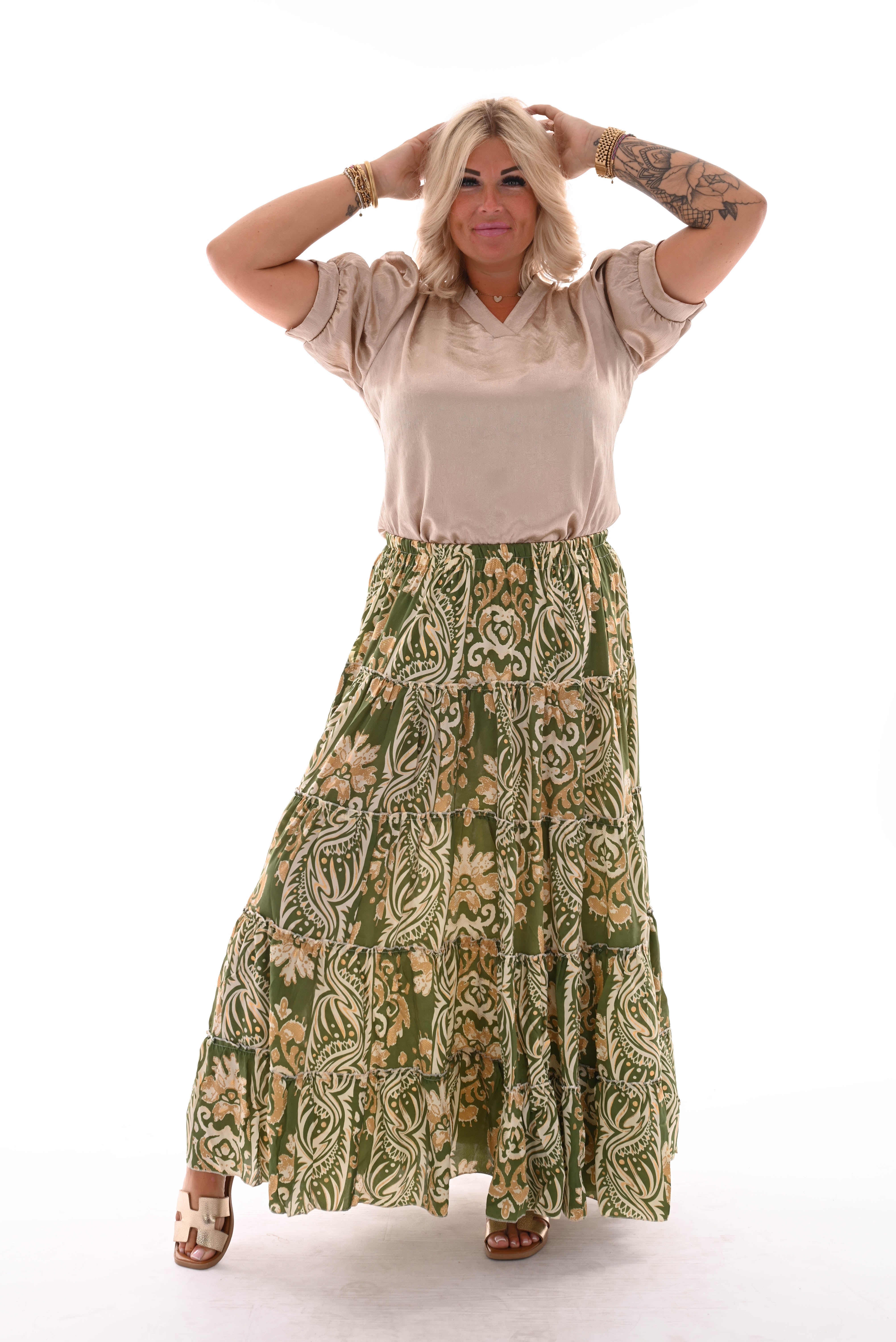 Silky top v-hals pofmouwen goud