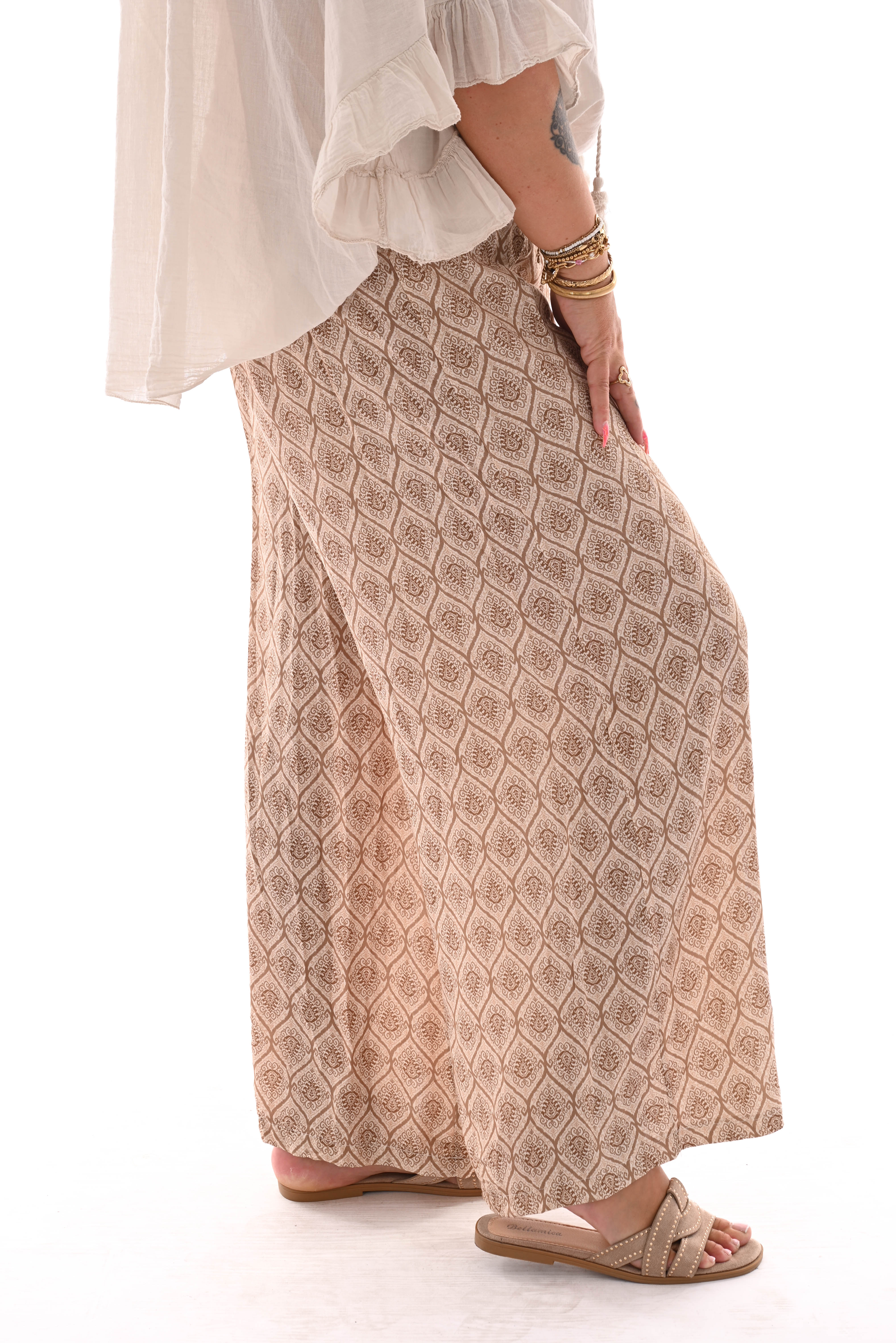 Wijde broek elastieken band paisley beige