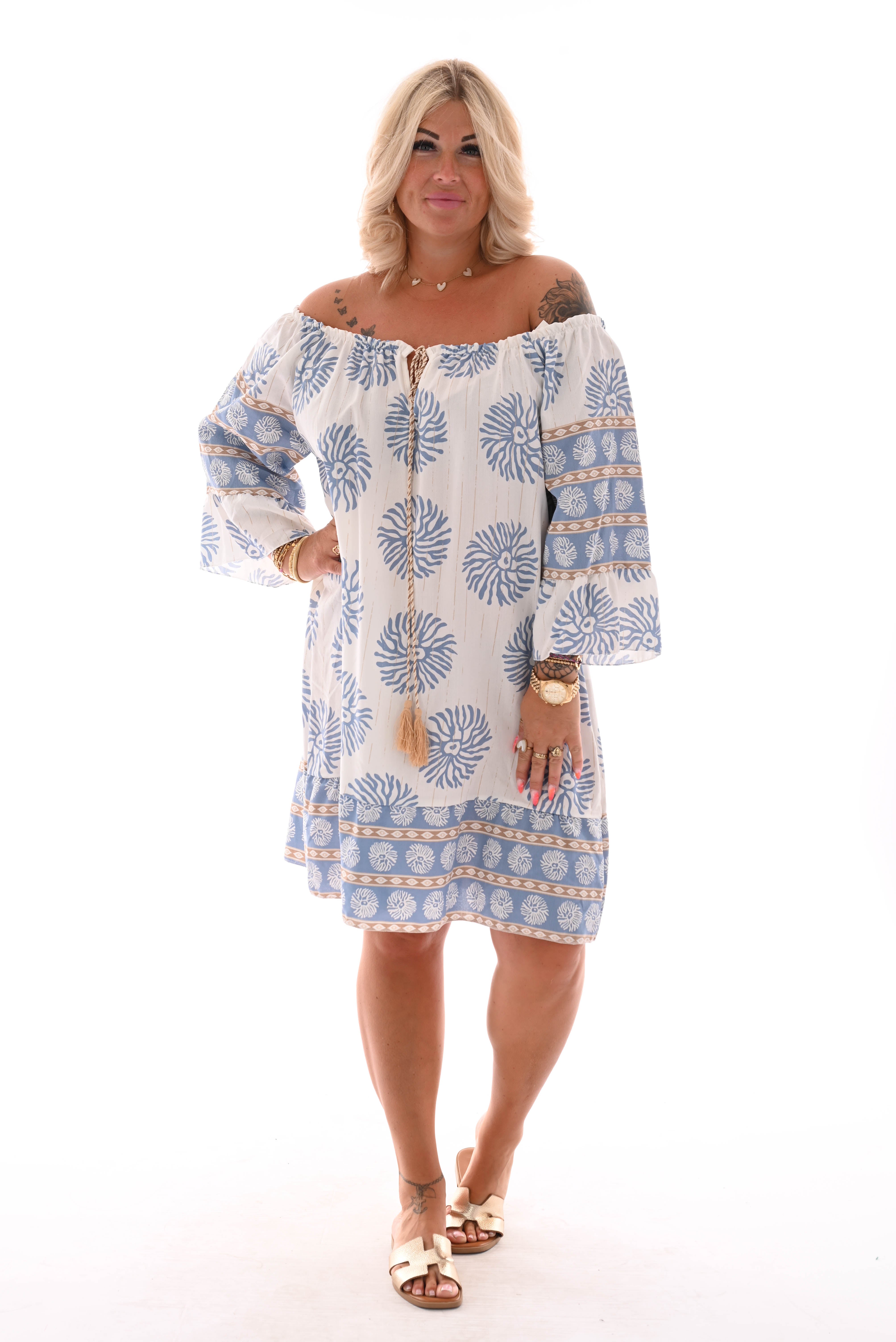 Tuniek koraal off-shoulder lichtblauw