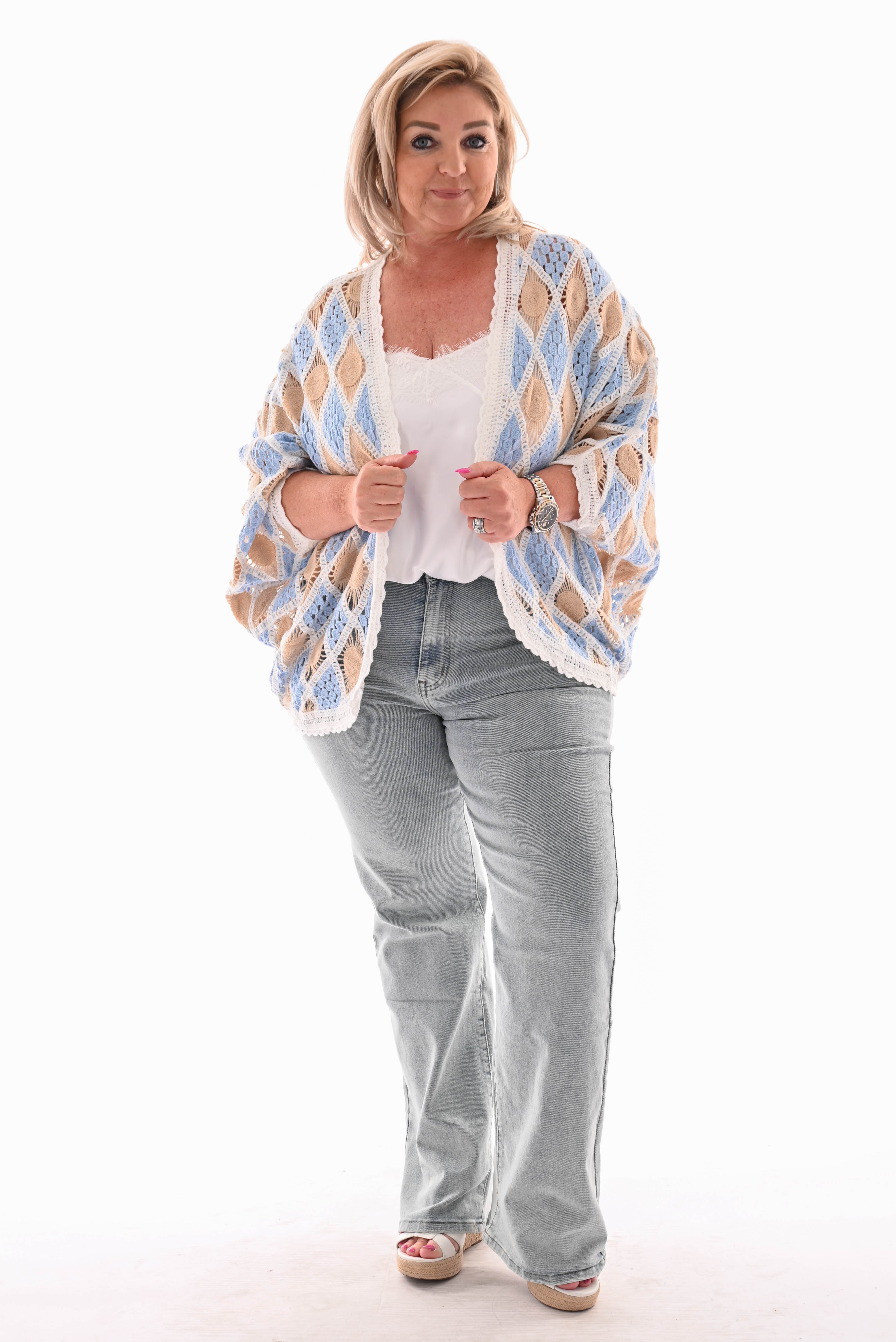 Gehaakt vest ruit blauw