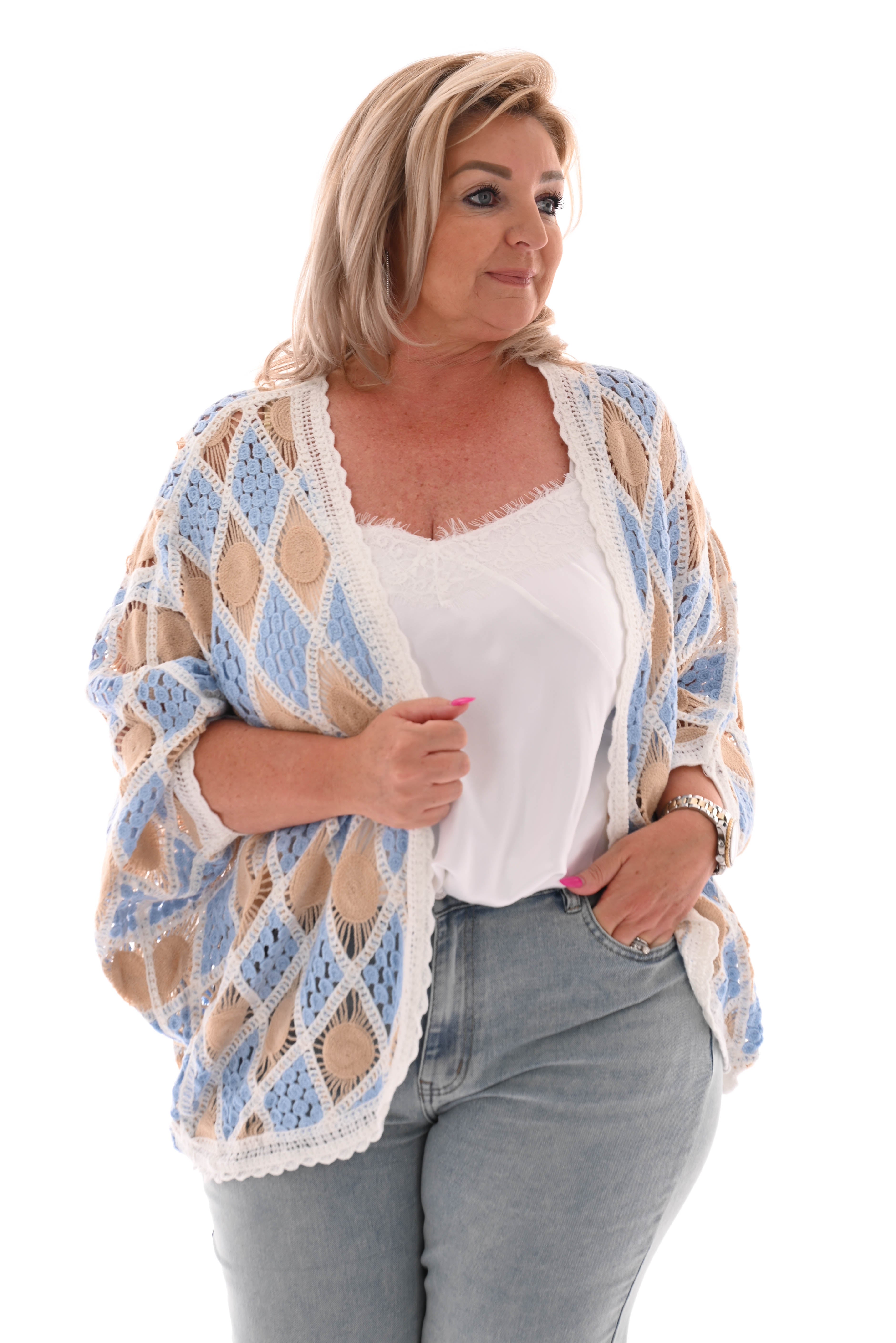 Gehaakt vest ruit blauw