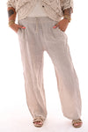 Linnenlook wijde broek aantrekkoord beige