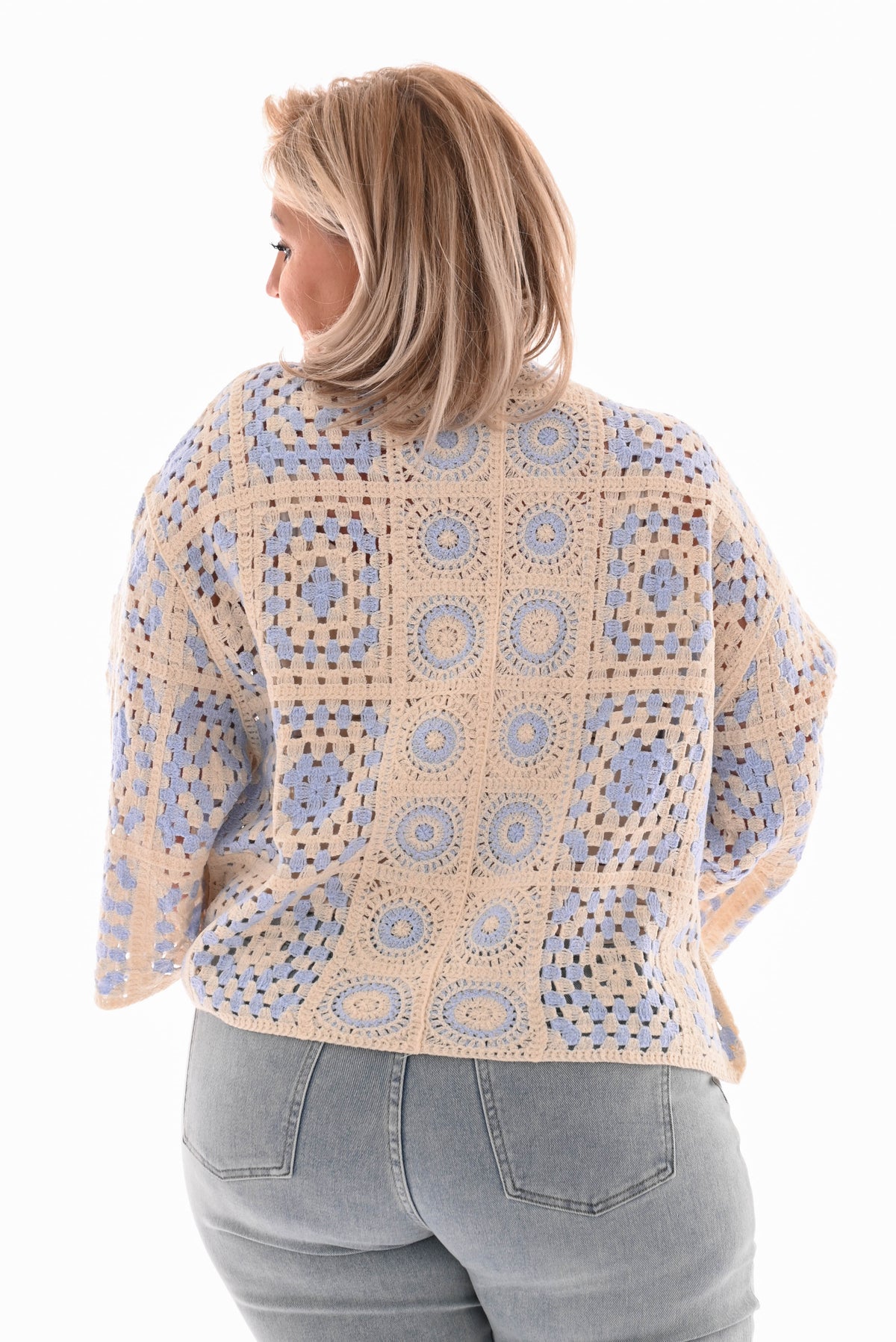 Gehaakt vestje creme/lichtblauw