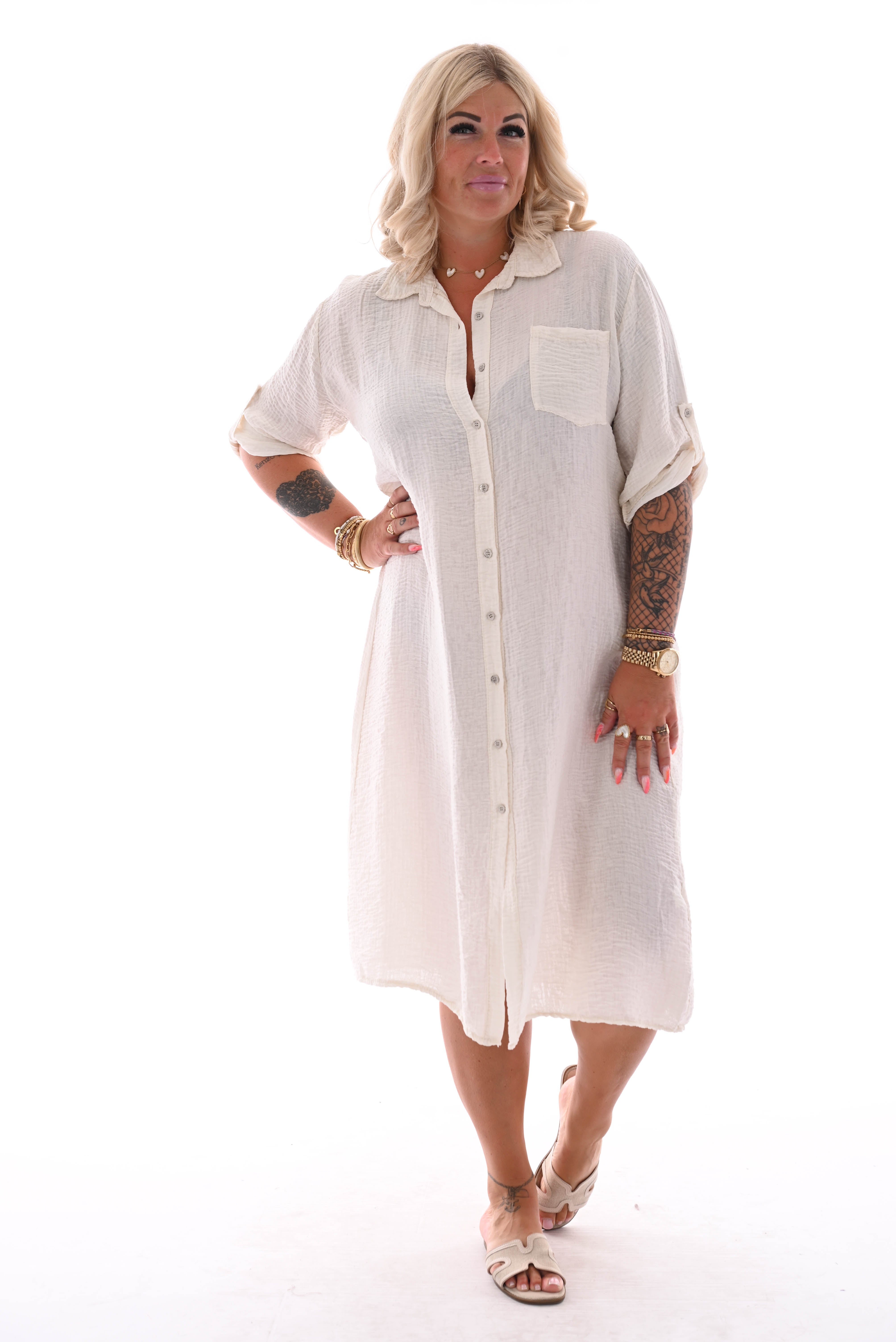 Lange doorknoop blouse crepe roomwit