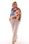 Doorknoop blouse draaimolen bruin/wit