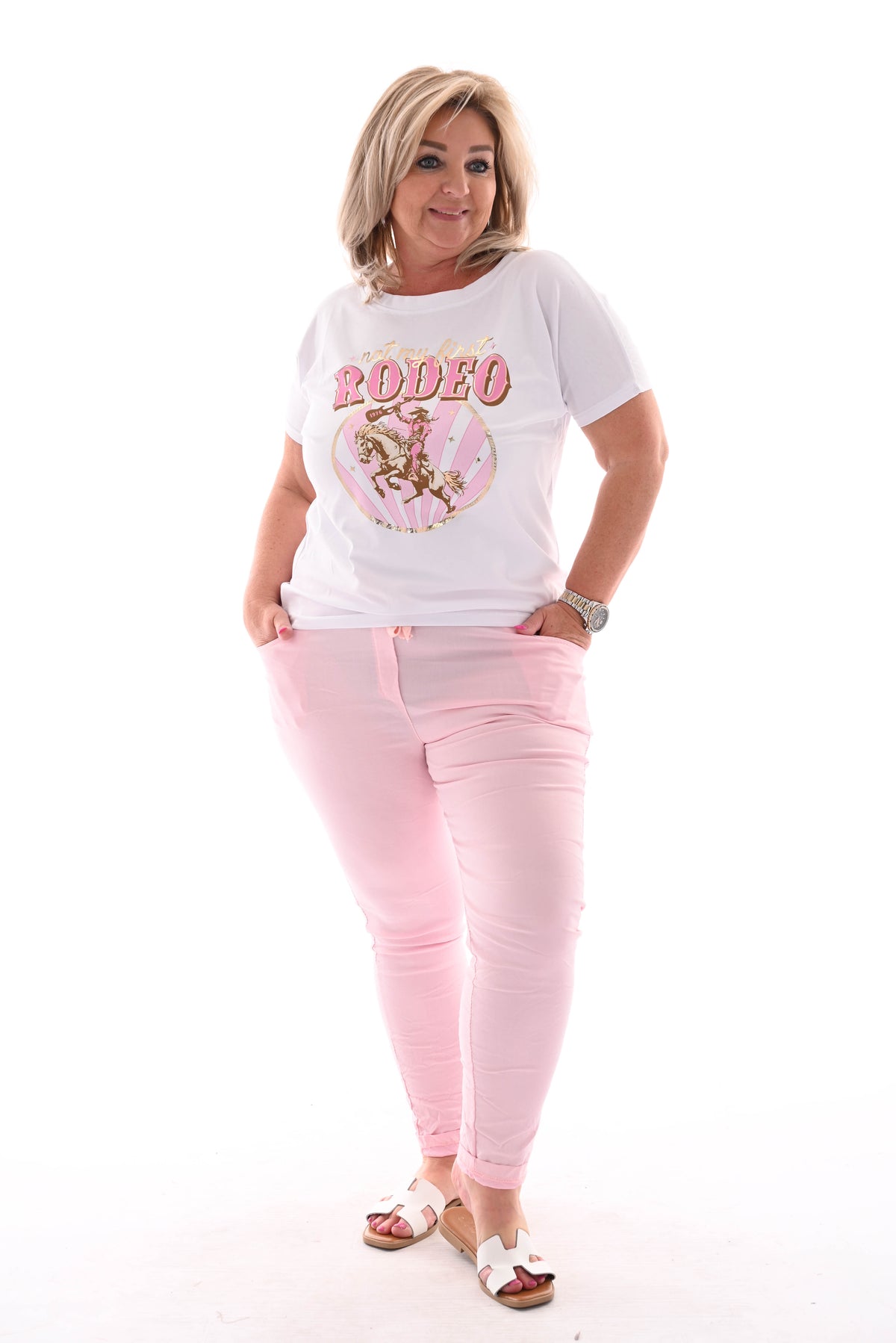 T-shirt rodeo wit/roze