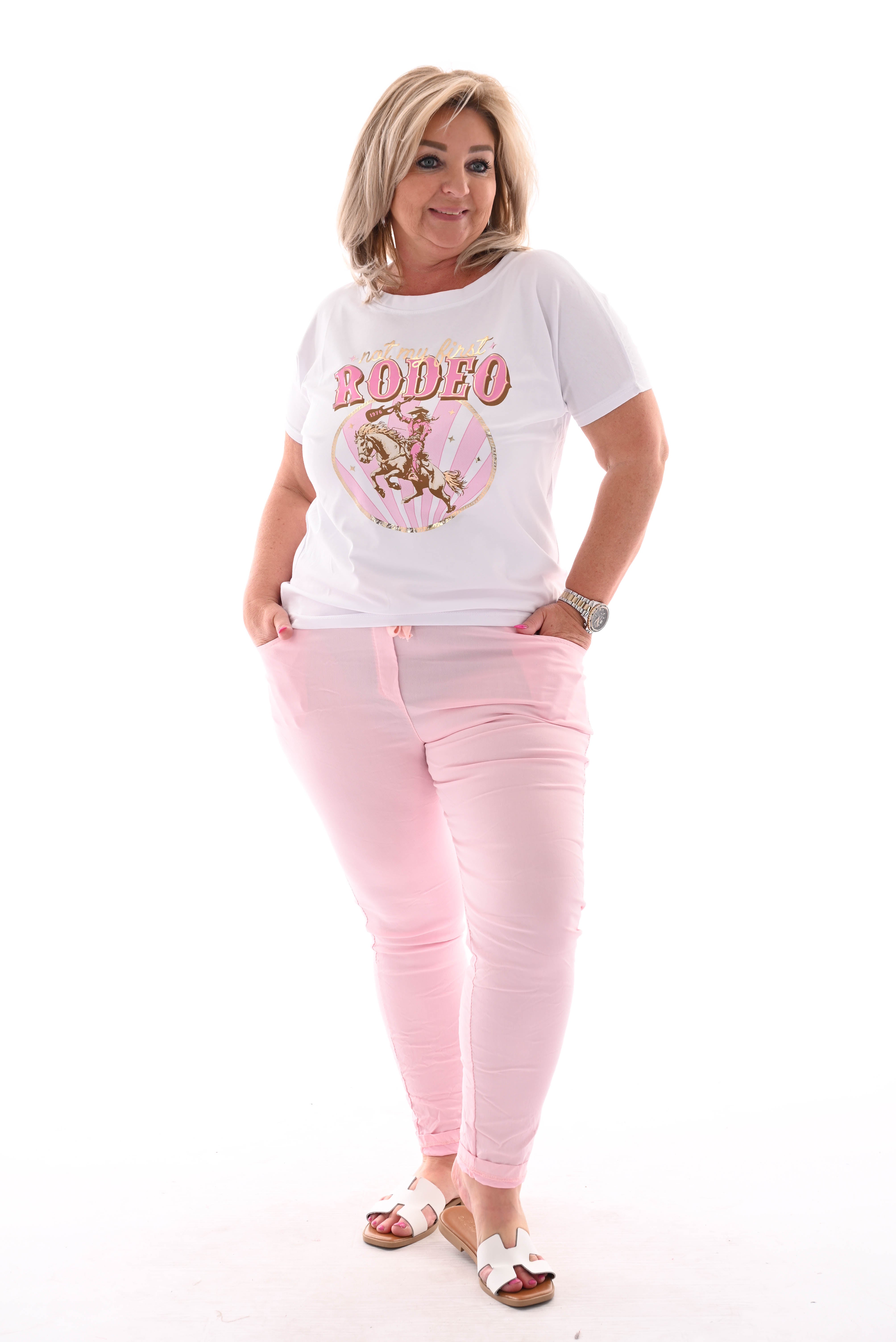 T-shirt rodeo wit/roze