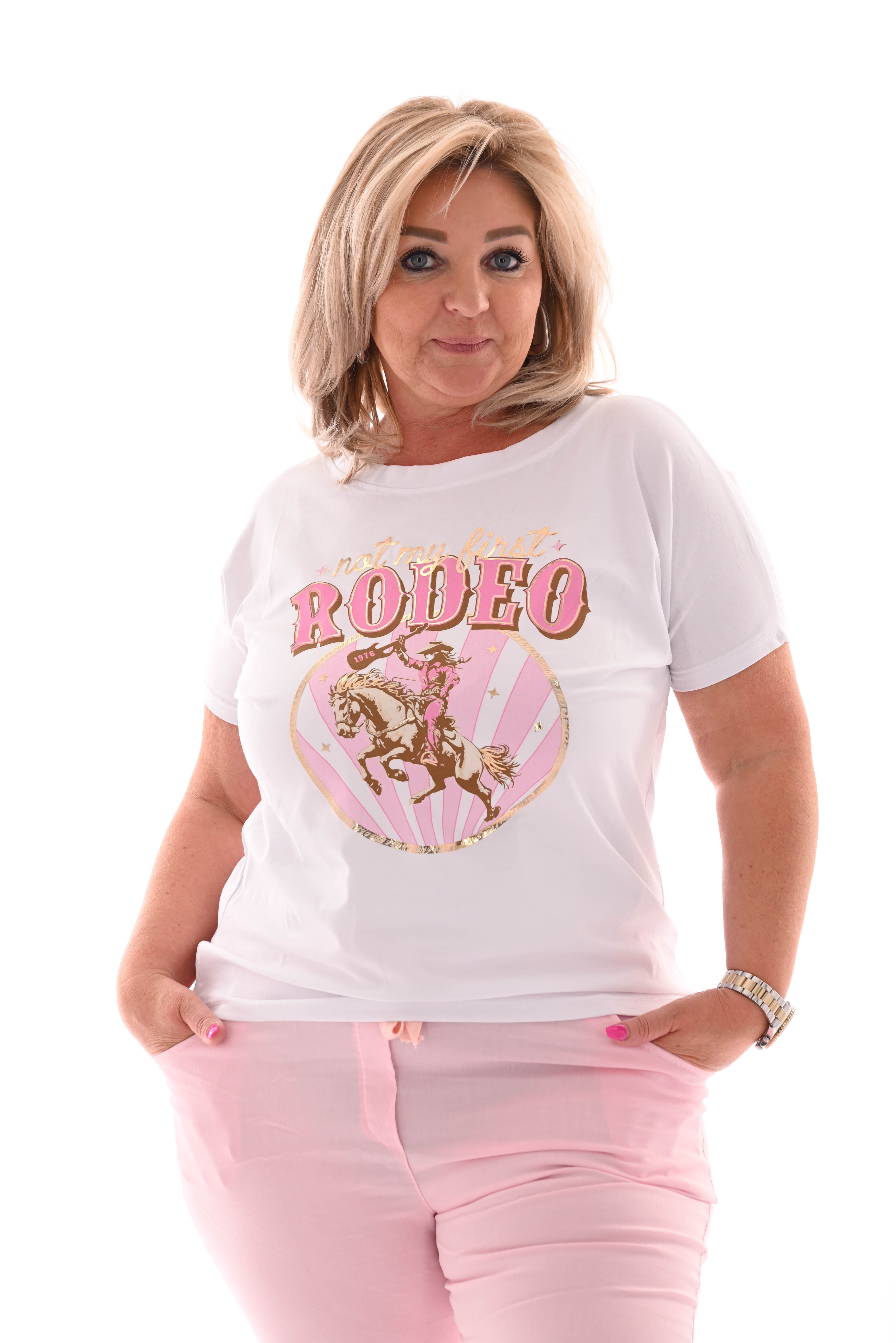 T-shirt rodeo wit/roze