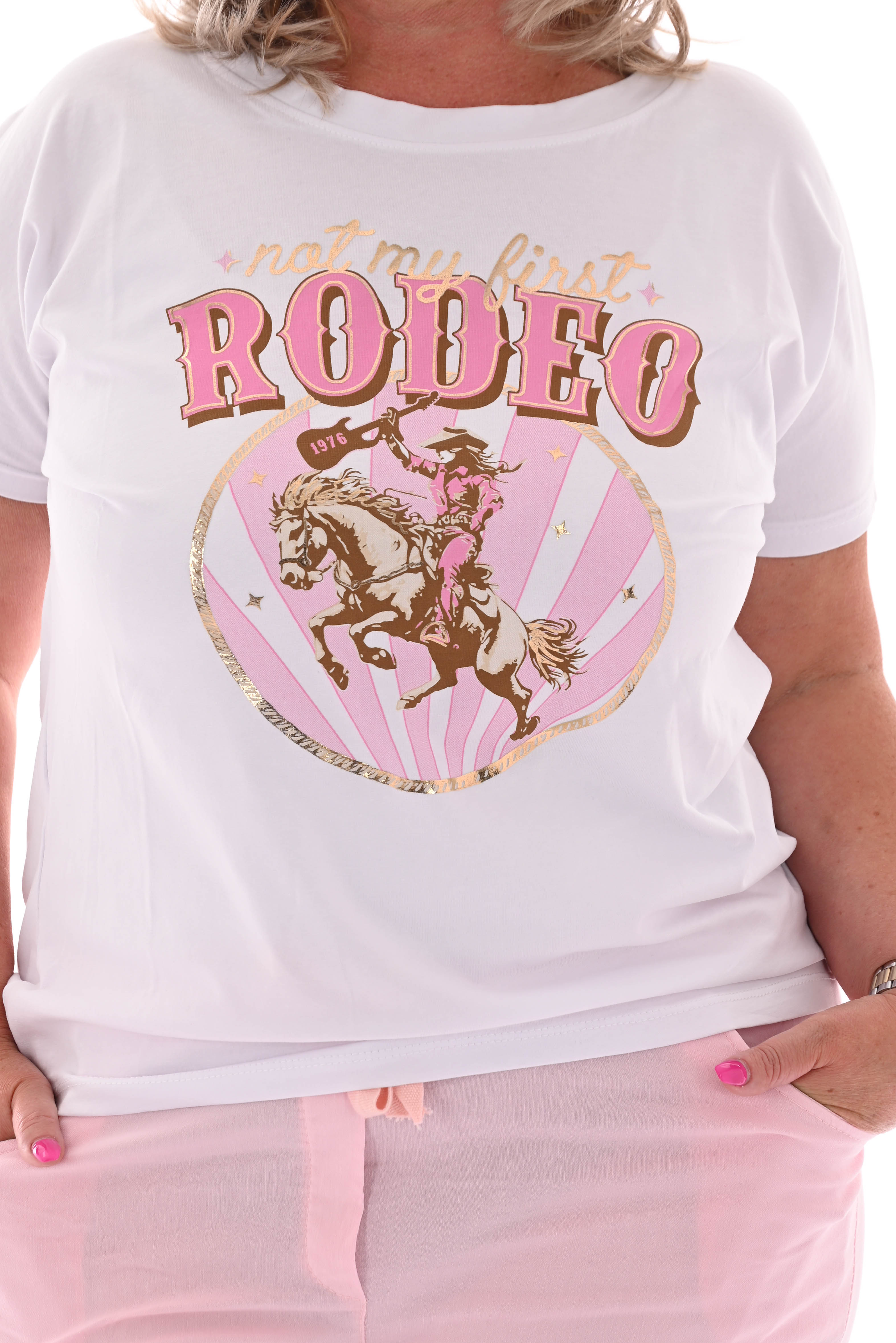 T-shirt rodeo wit/roze