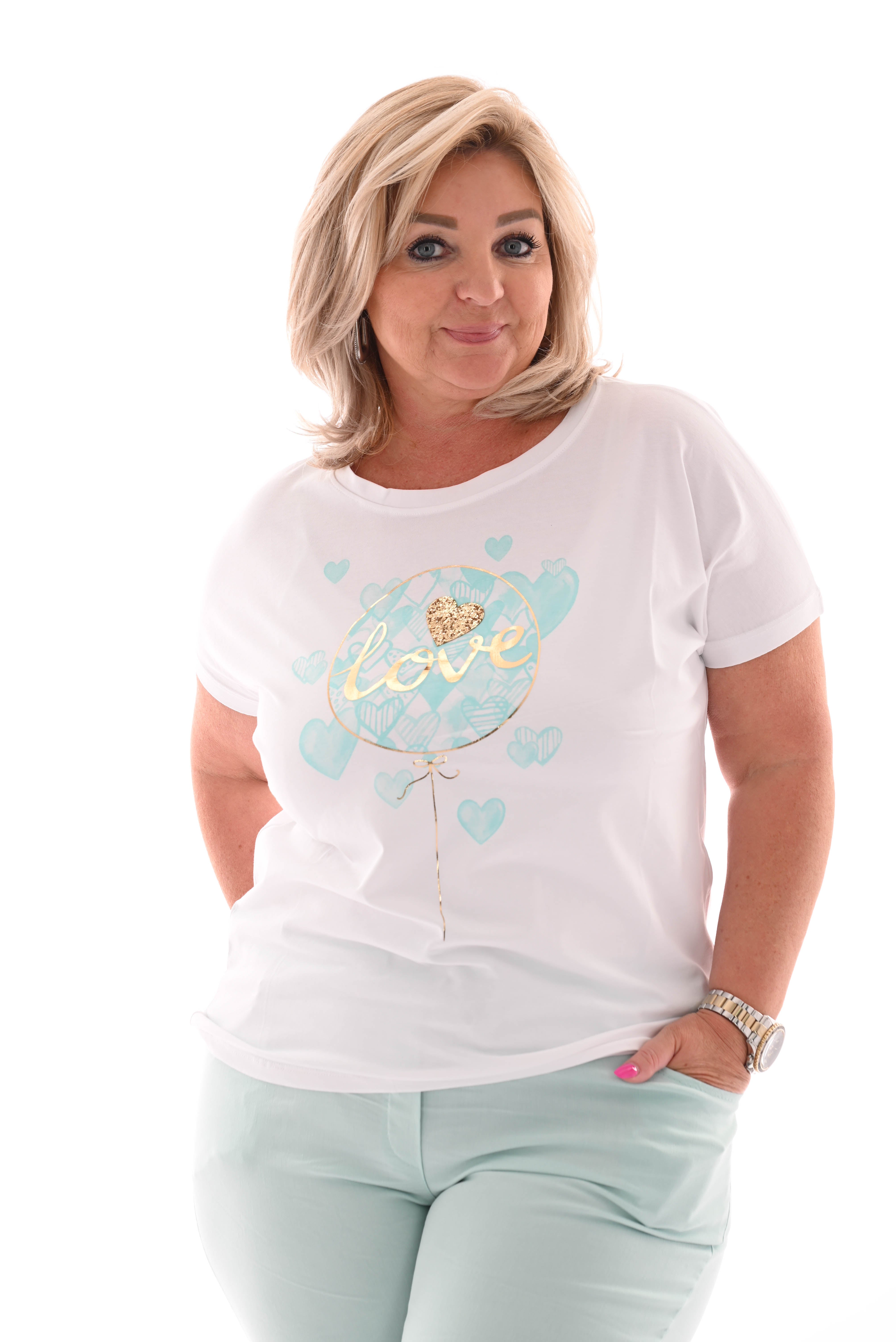 T-shirt love wit/turquoise