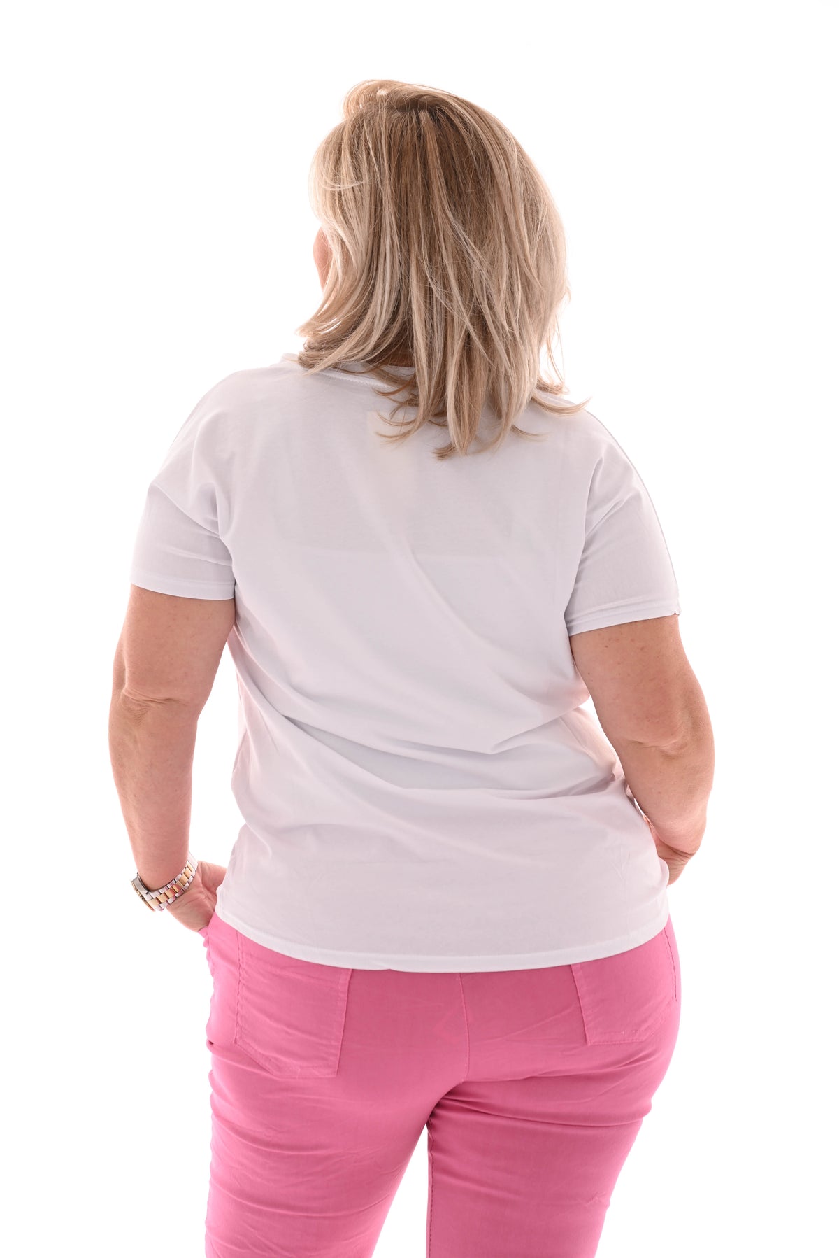 T-shirt strong hunter wit/roze