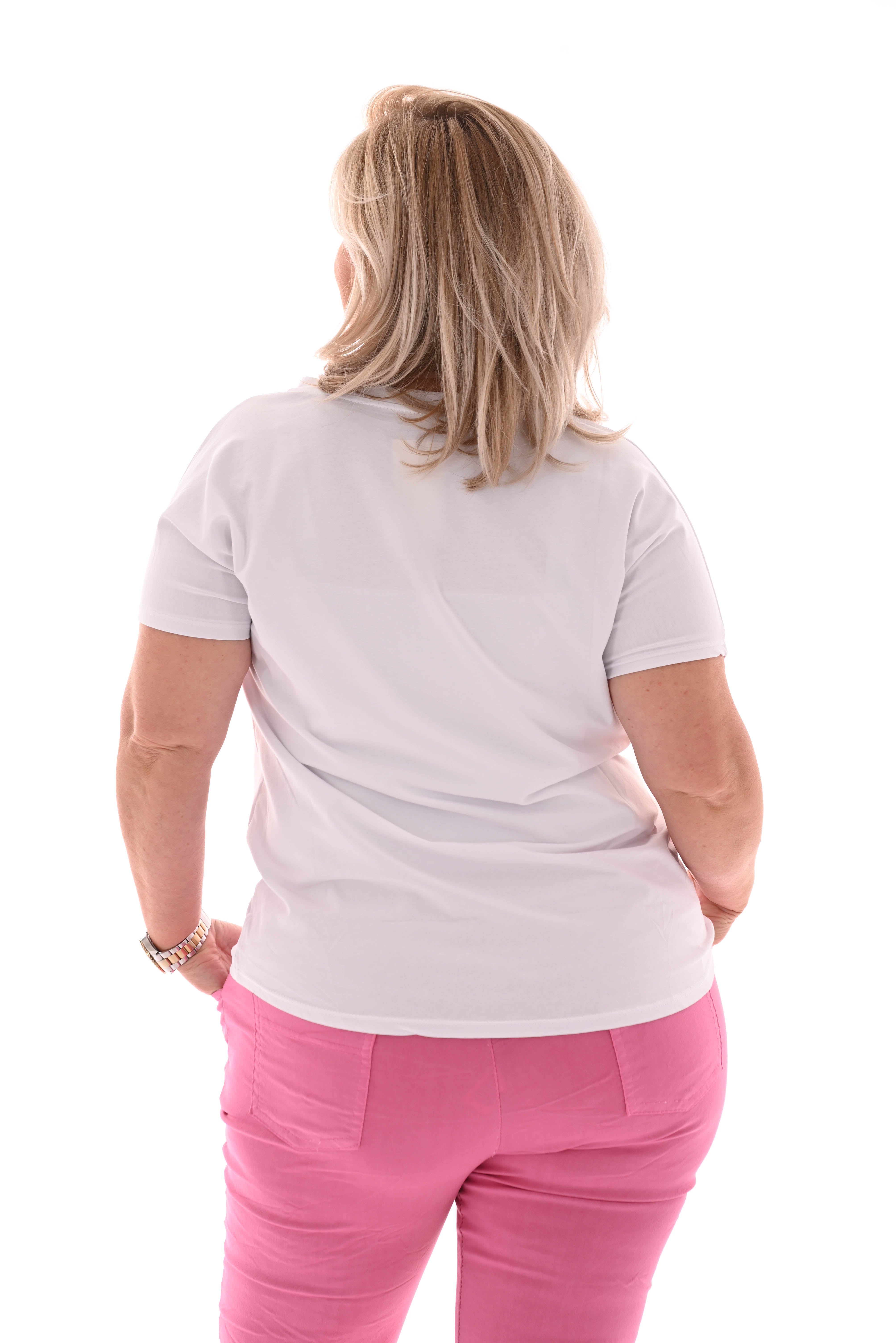 T-shirt strong hunter wit/roze