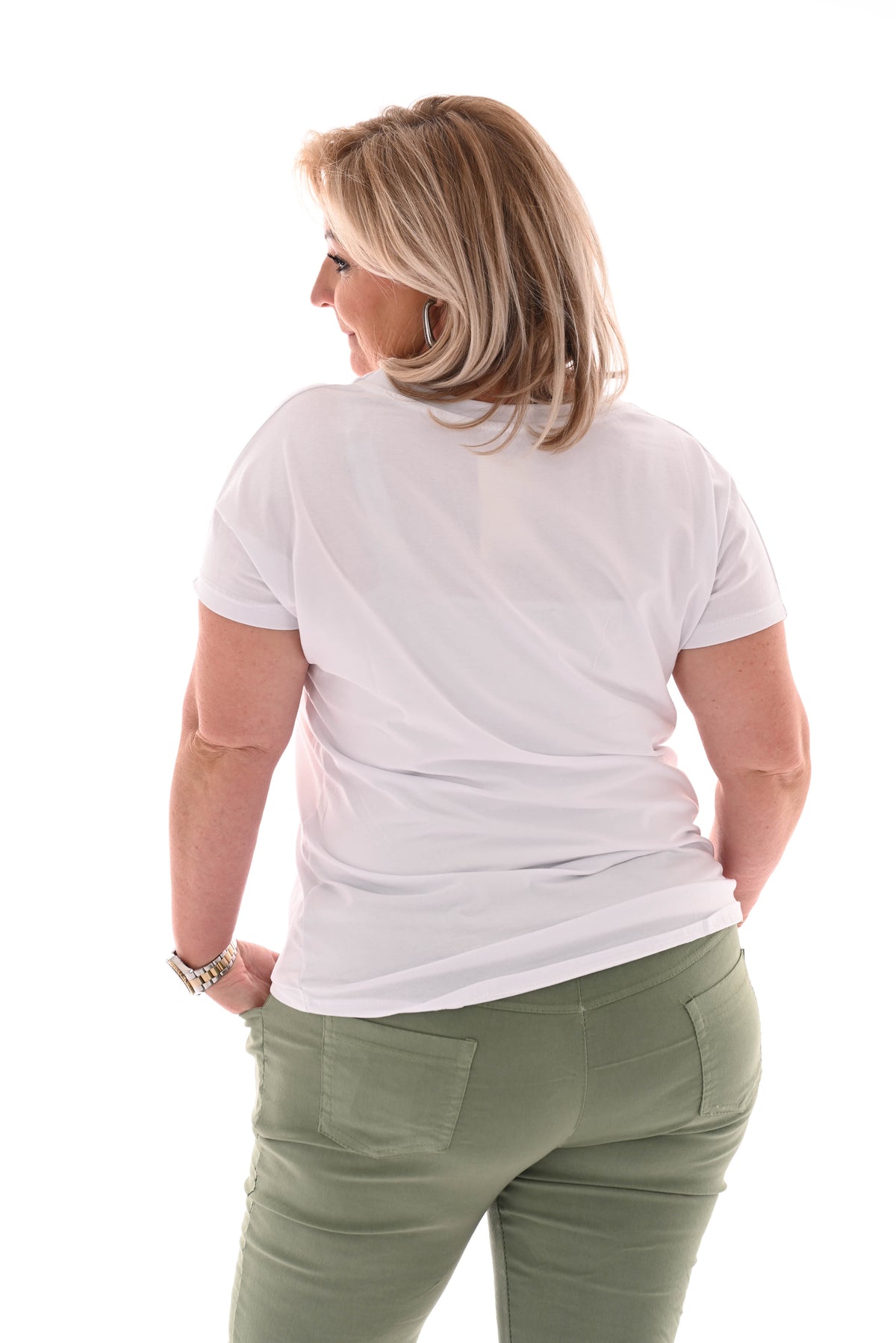 T-shirt panterprint vegen wit/olijfgroen