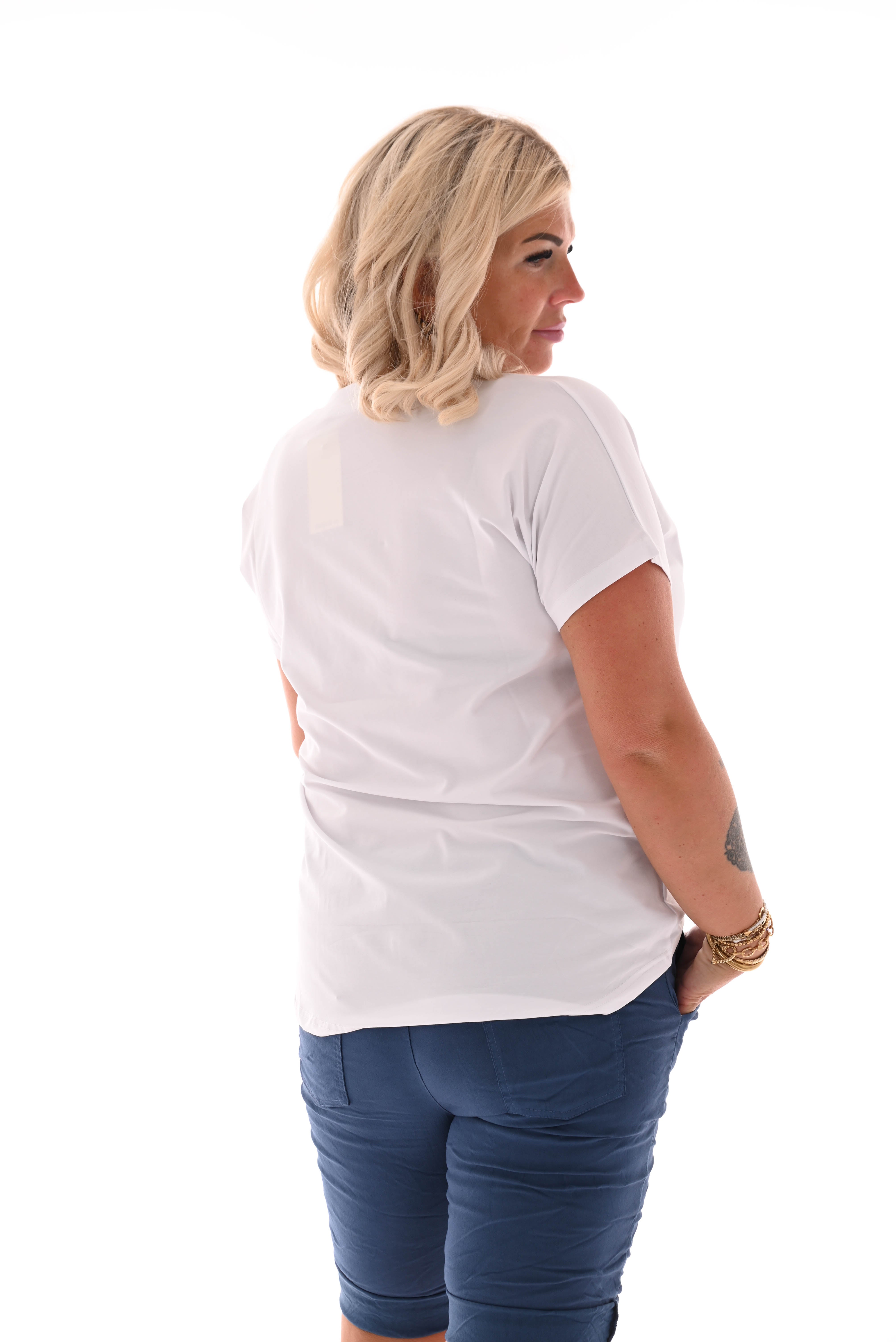 T-shirt hartjes ballon wit/denim