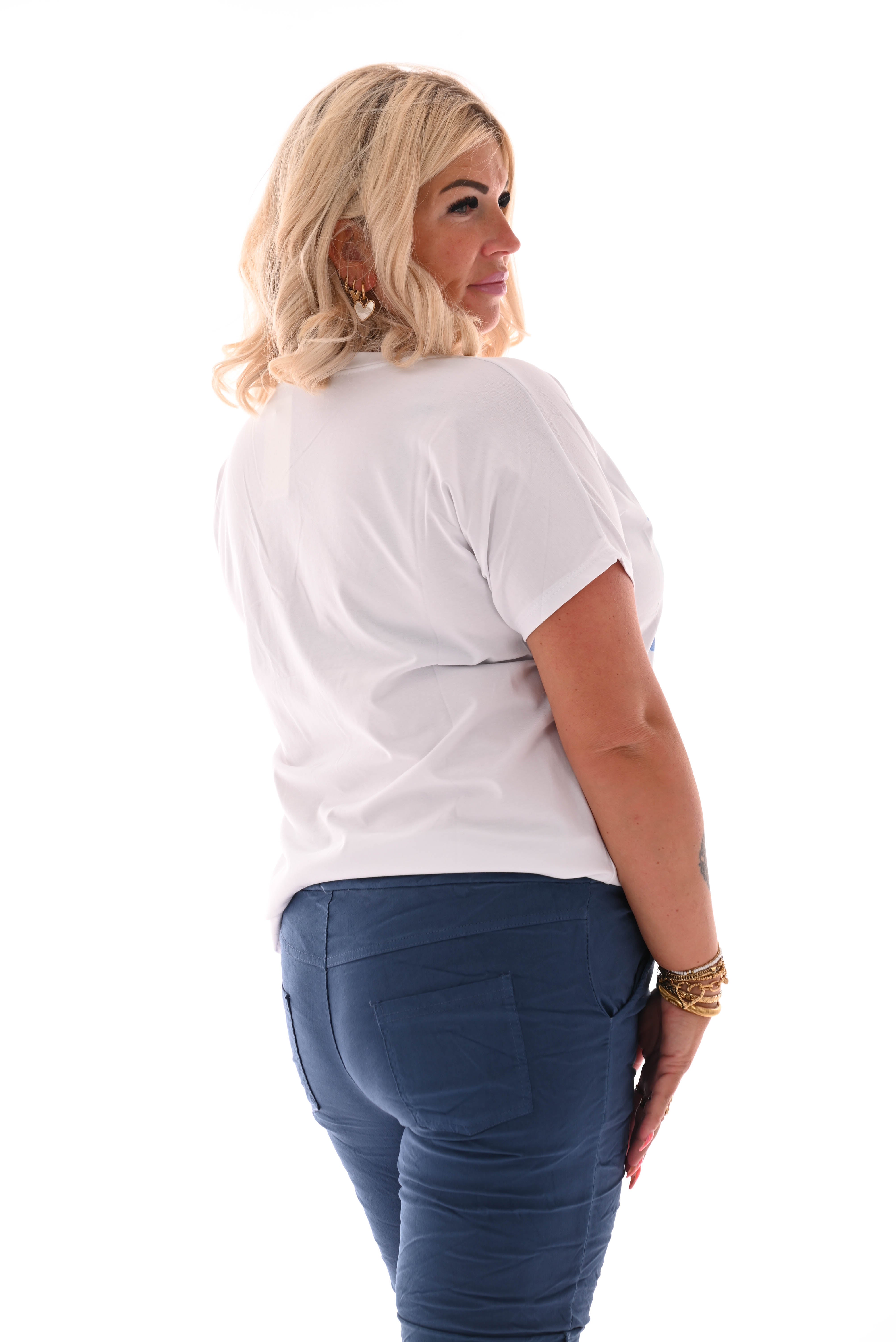 T-shirt hart wit/blauw