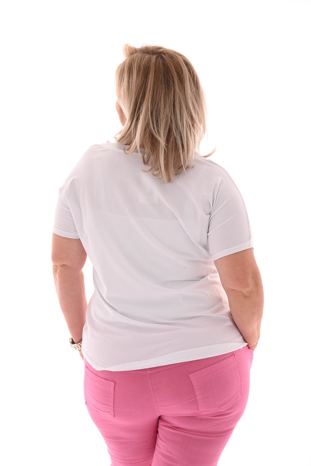 T-shirt dierenprint vegen wit/lichtroze