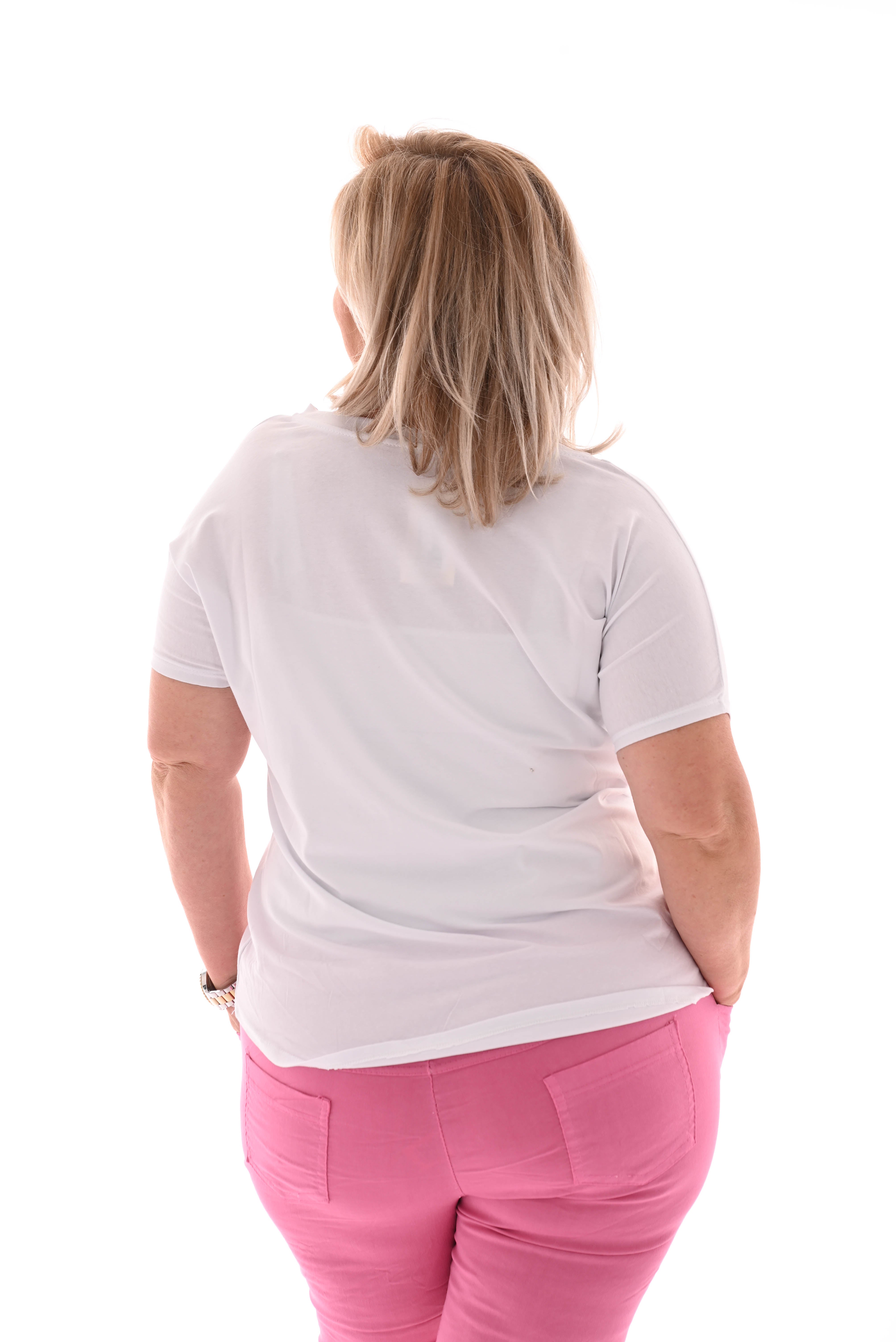 T-shirt dierenprint vegen wit/lichtroze