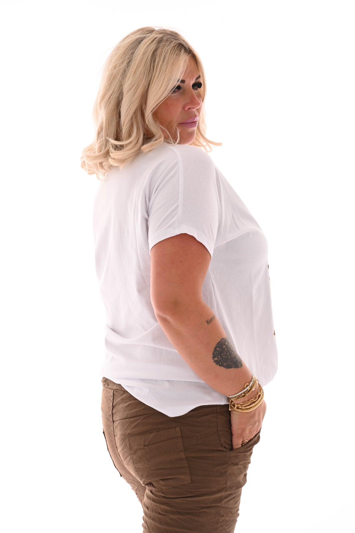 T-shirt koeienprint wit/goud