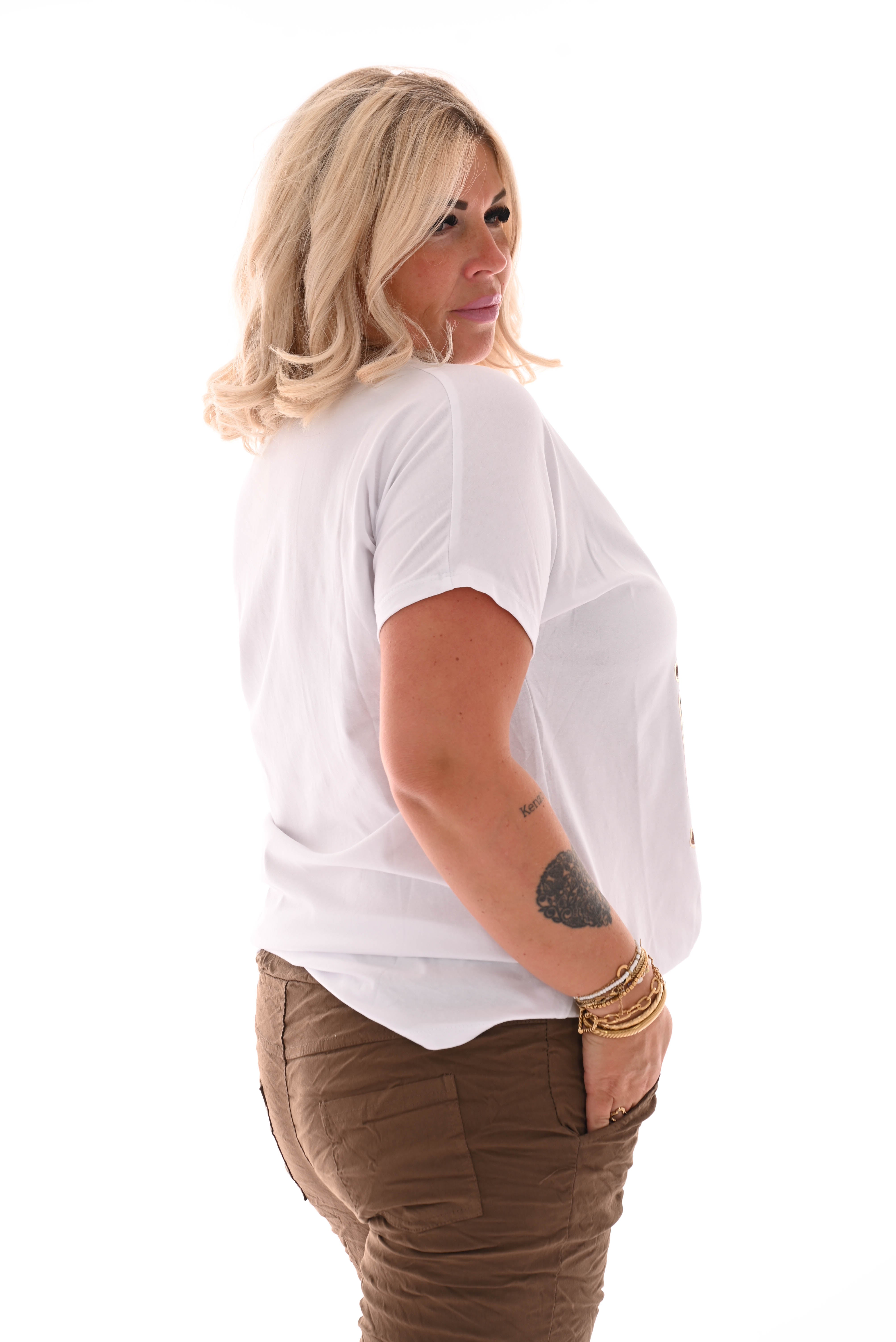 T-shirt koeienprint wit/goud