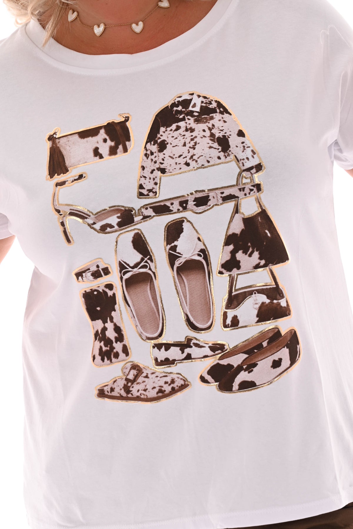 T-shirt koeienprint wit/goud