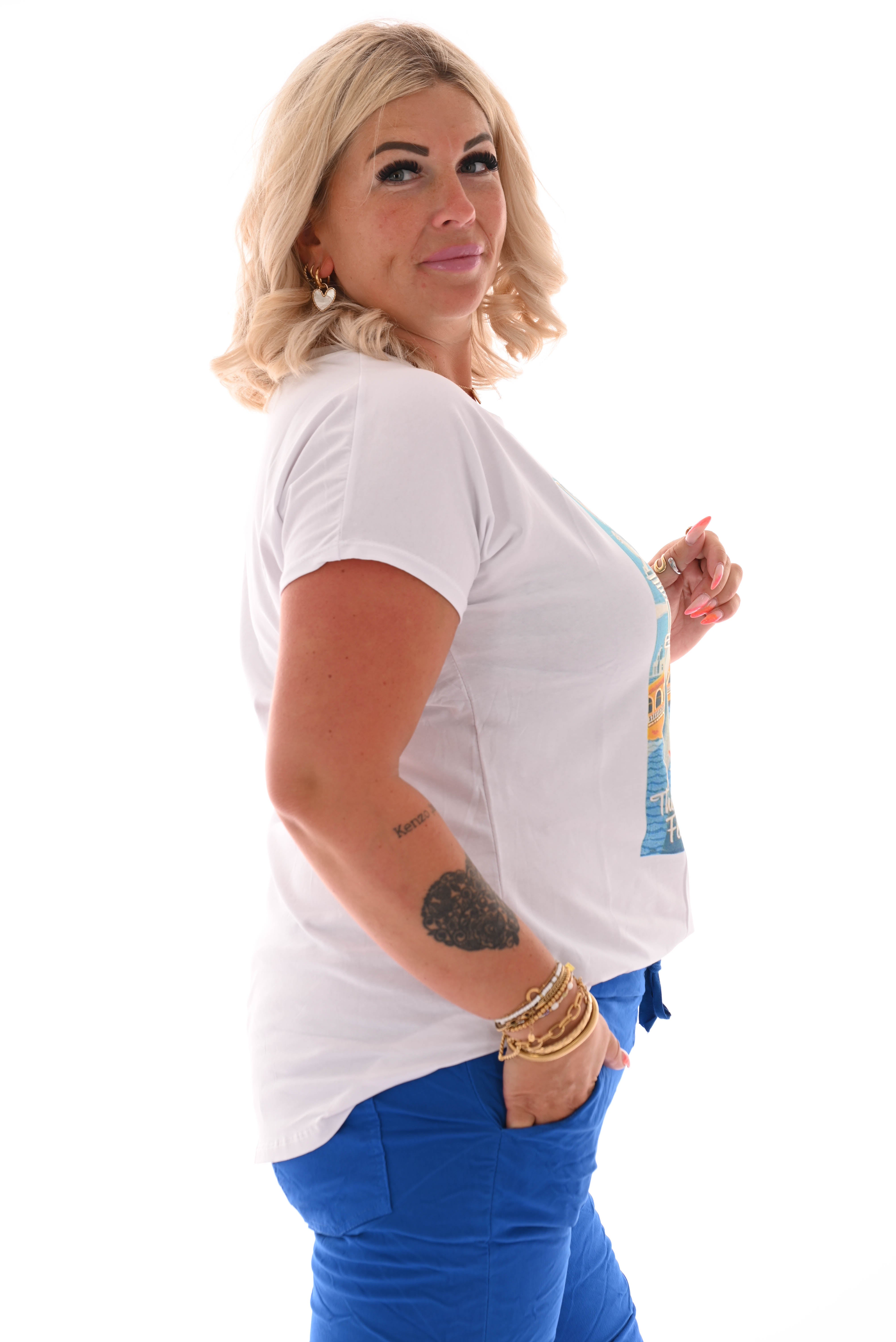 T-shirt venice wit/blauw