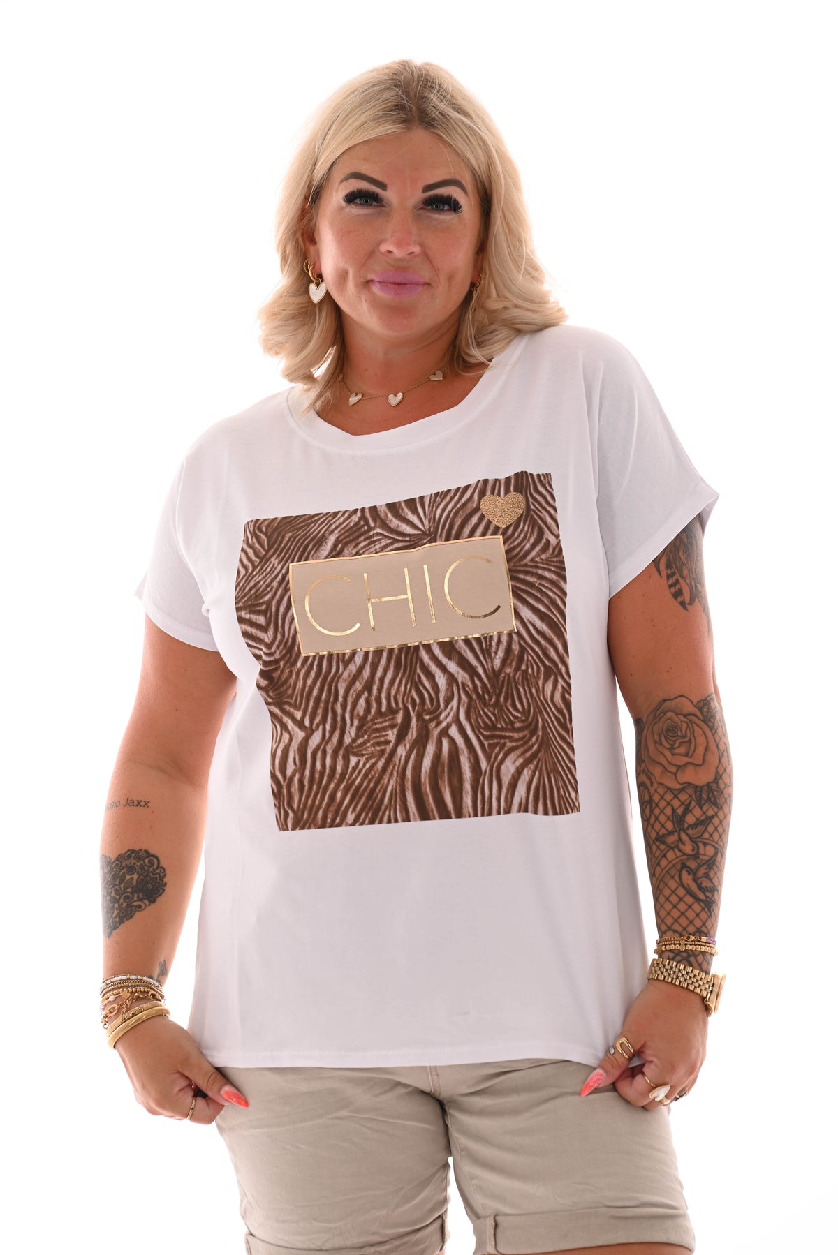 T-shirt chic wit/beige