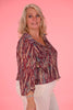 Blouse multi print streep bordeaux