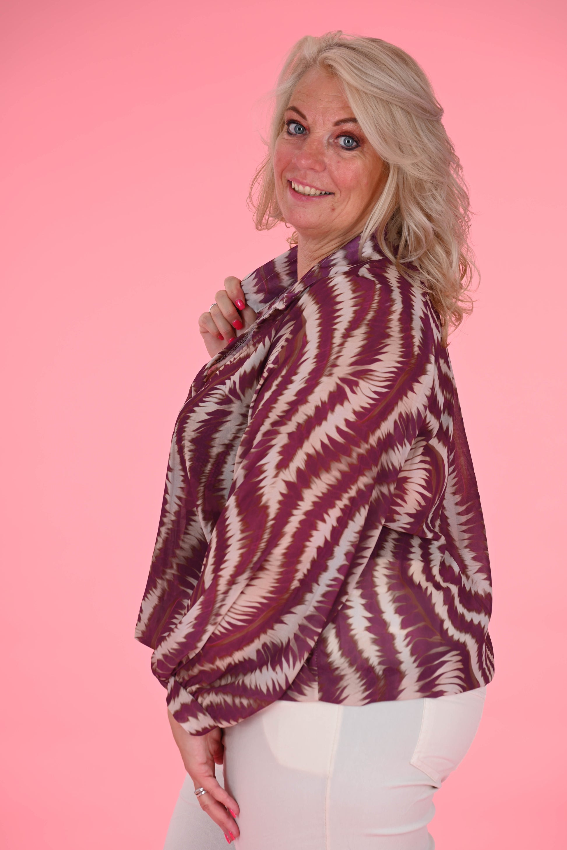 Blouse multi print swirl inkt cyclaam