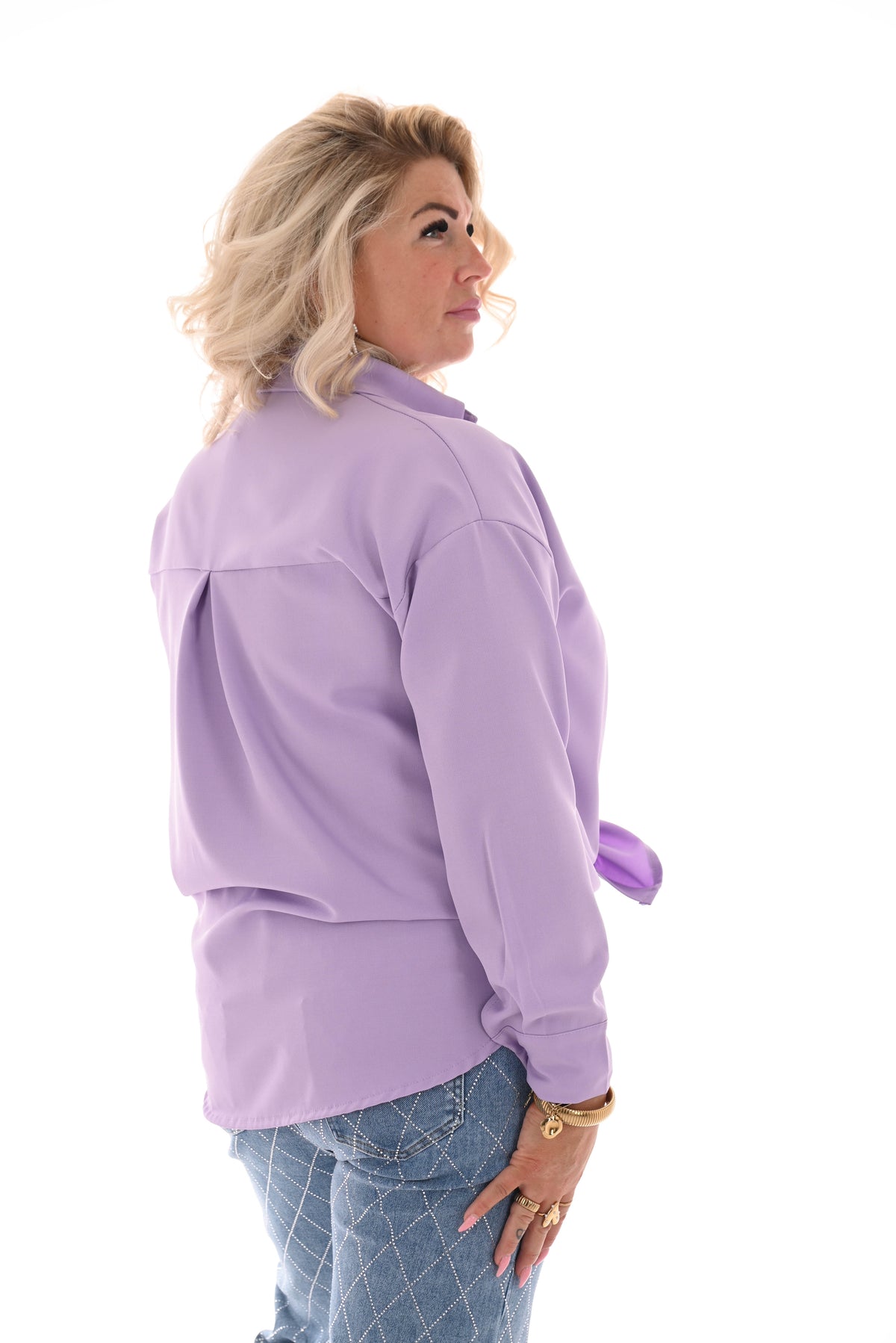 Doorknoop blouse met borstzak uni lila