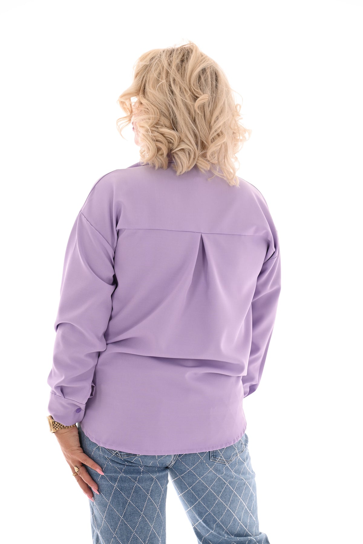 Doorknoop blouse met borstzak uni lila
