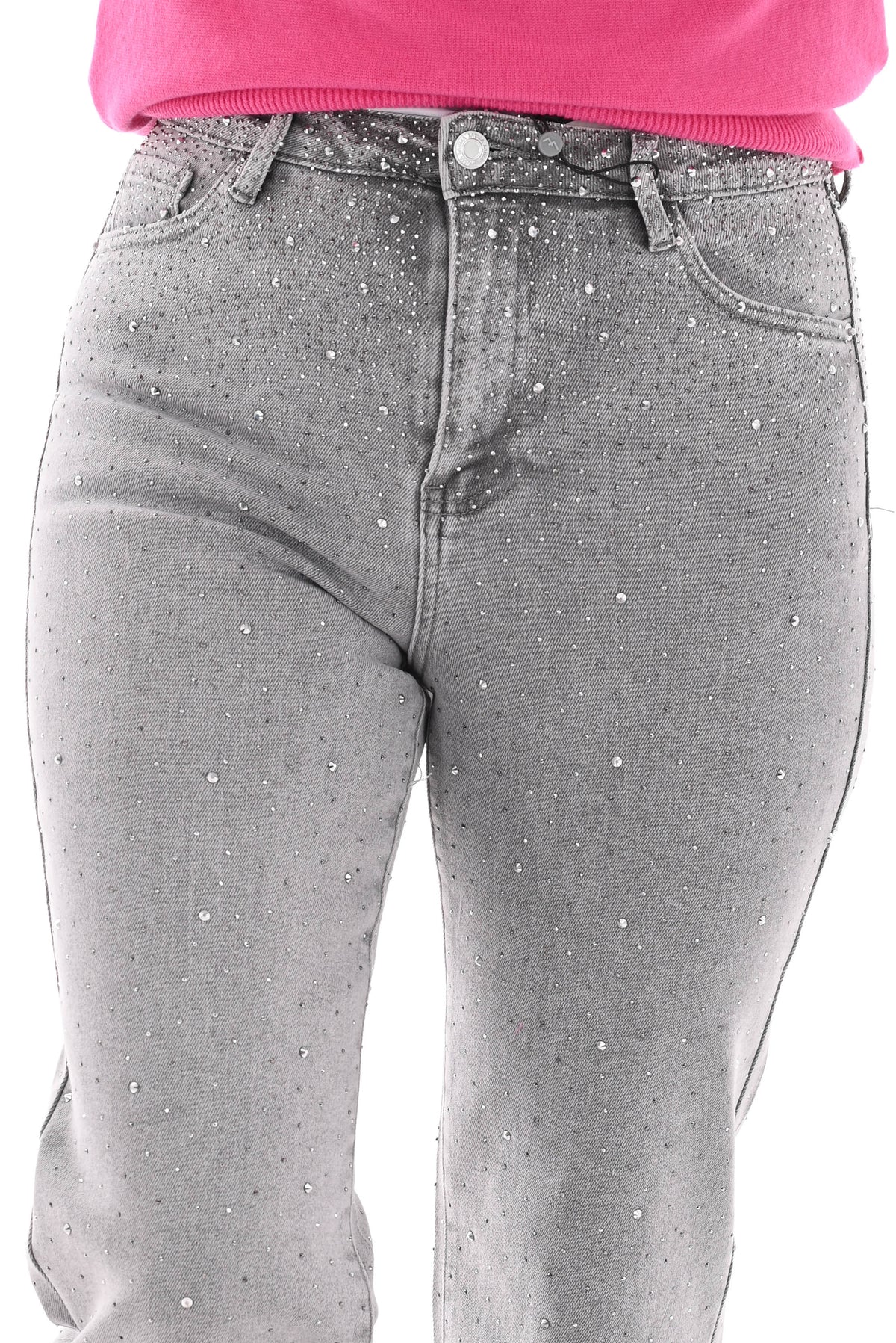 Laulia straight leg jeans strass lichtgrijs