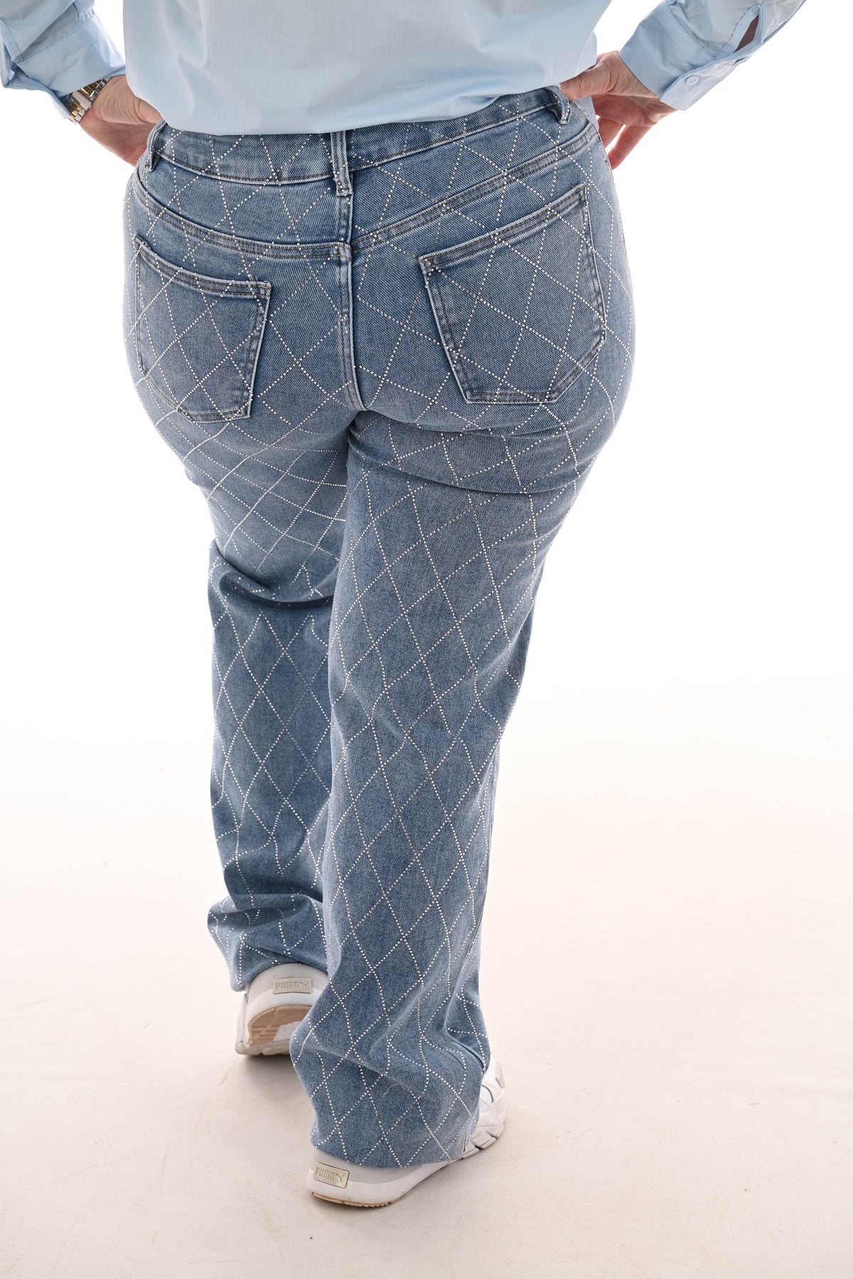 Hello Miss wide leg strass geruit blauw