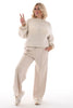 Wijde broek met sterren bies beige