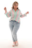 Blouse geblokt turquoise/roze