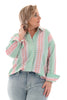 Blouse geblokt turquoise/roze