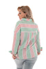 Blouse geblokt turquoise/roze